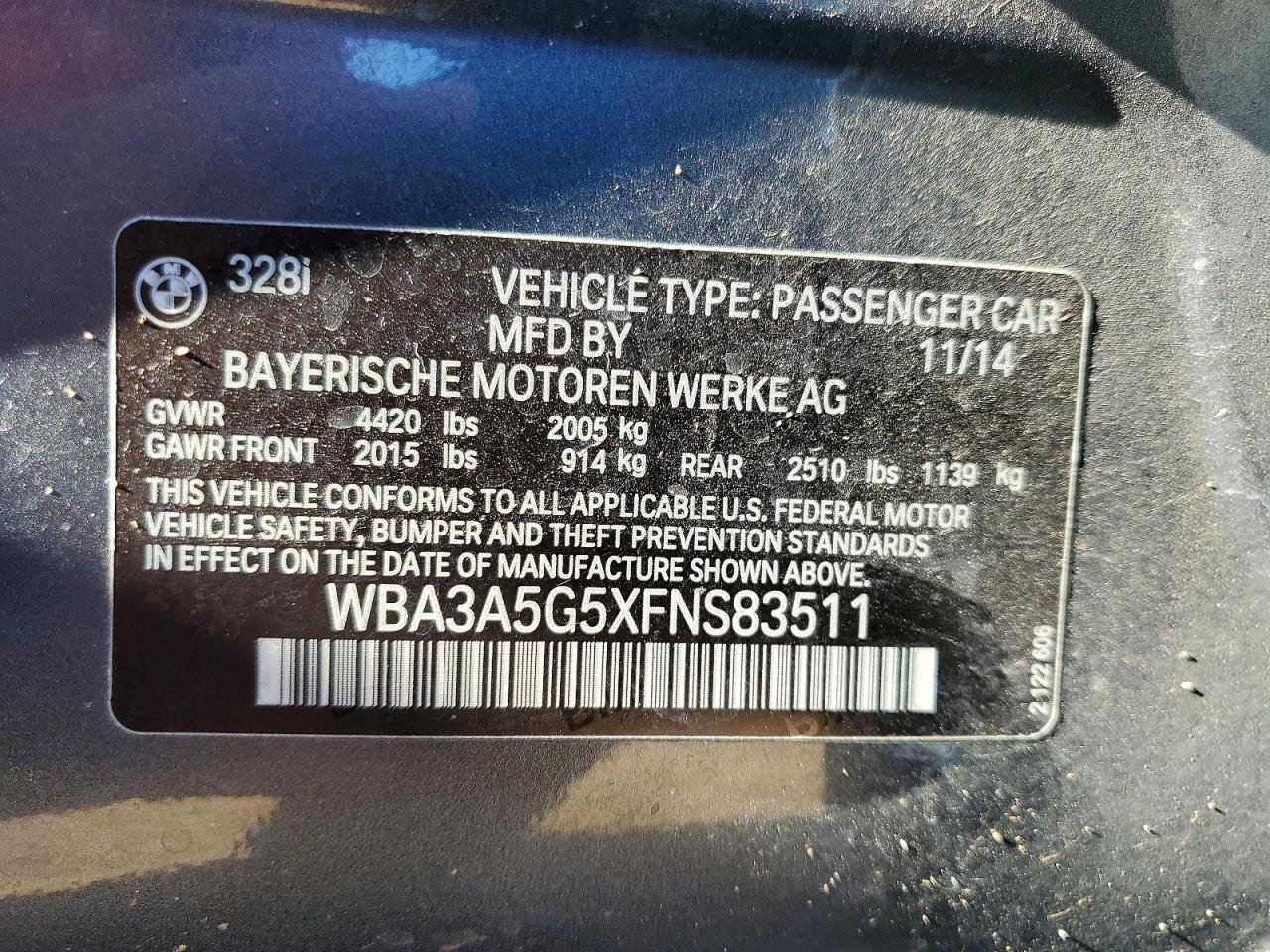 2015 Bmw 328 I Gray vin: WBA3A5G5XFNS83511