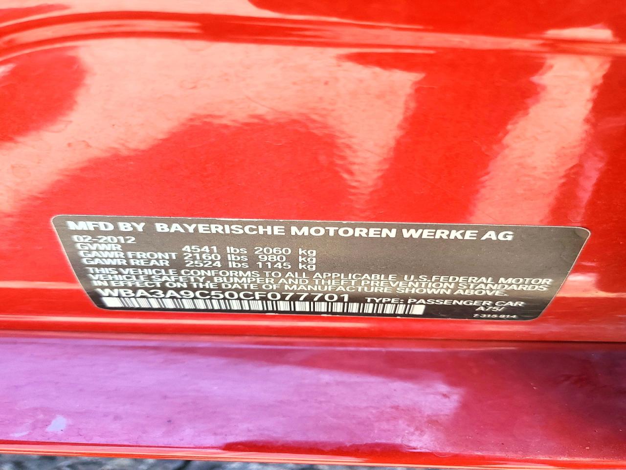 2012 Bmw 335 I Red vin: WBA3A9C50CF077701
