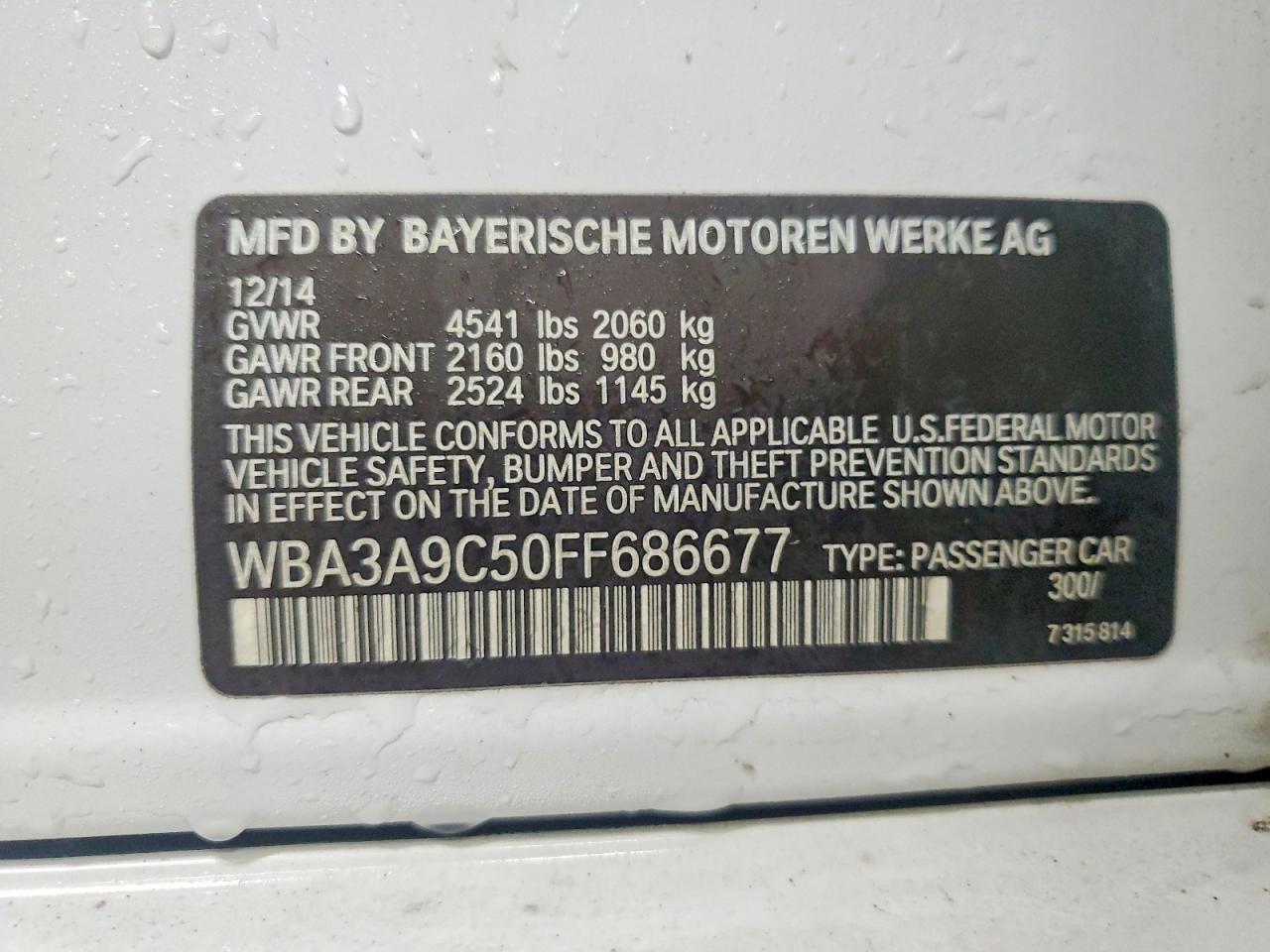 2015 Bmw 335 I White vin: WBA3A9C50FF686677