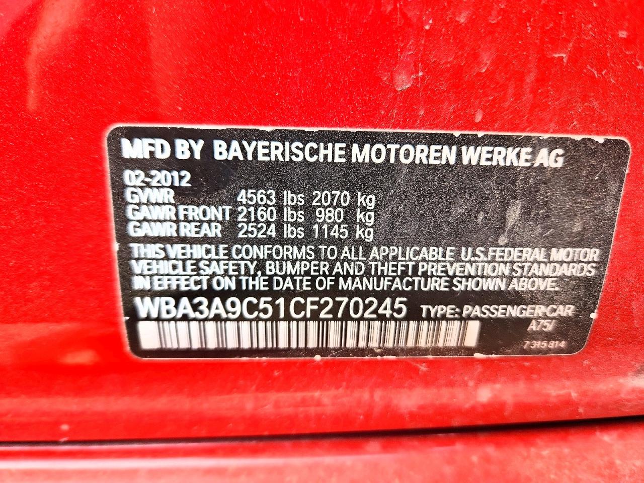 2012 Bmw 335 I Красный vin: WBA3A9C51CF270245