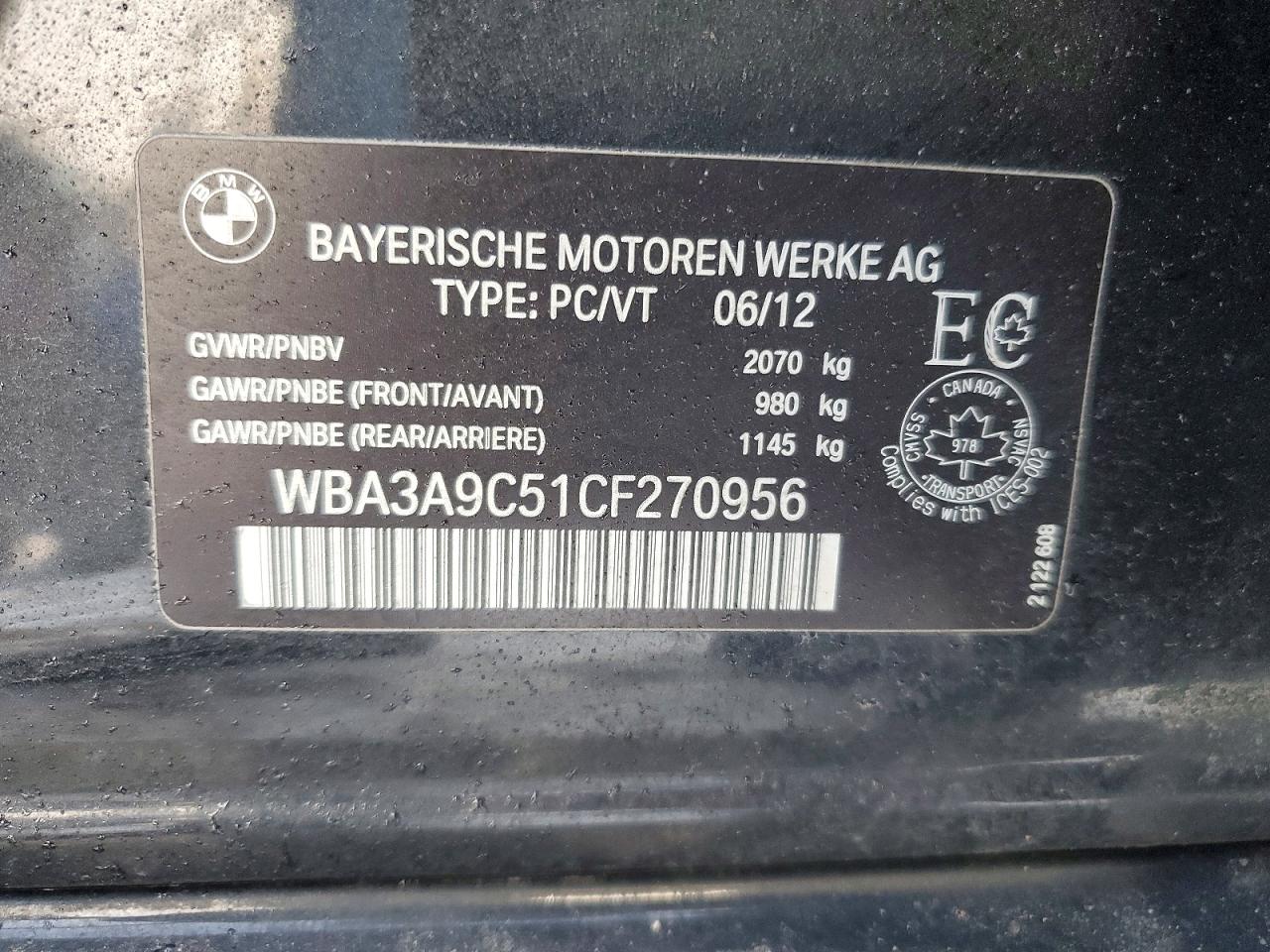 2012 Bmw 335 I Черный vin: WBA3A9C51CF270956