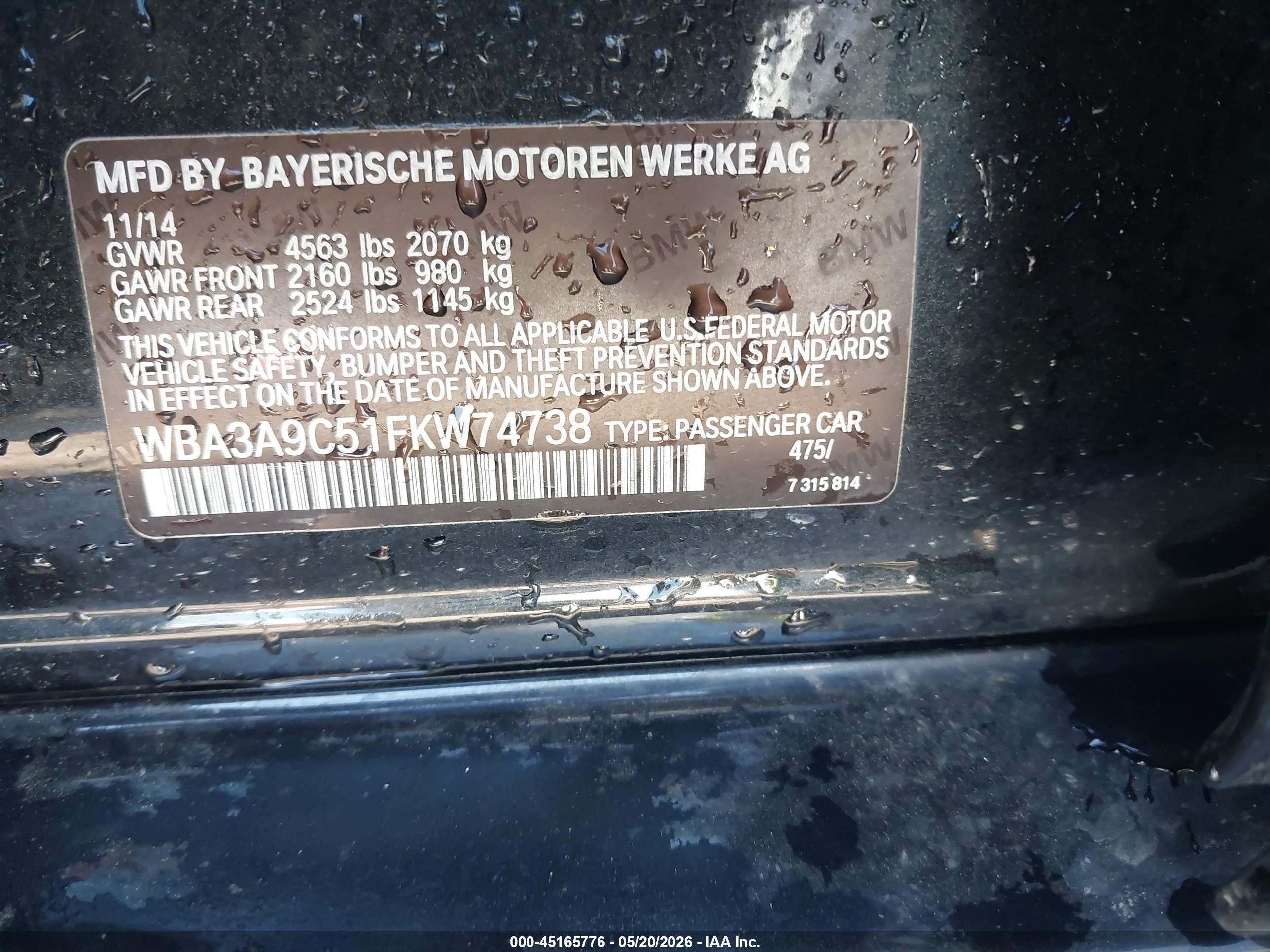 2015 Bmw 335i   Черный vin: WBA3A9C51FKW74738