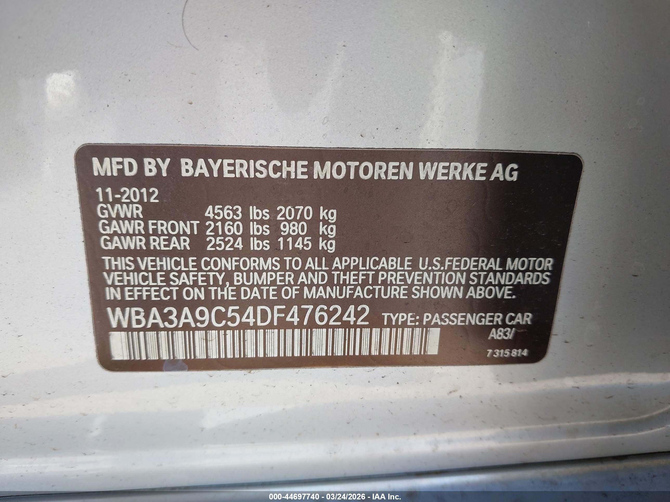 2013 Bmw 335i Silver vin: WBA3A9C54DF476242