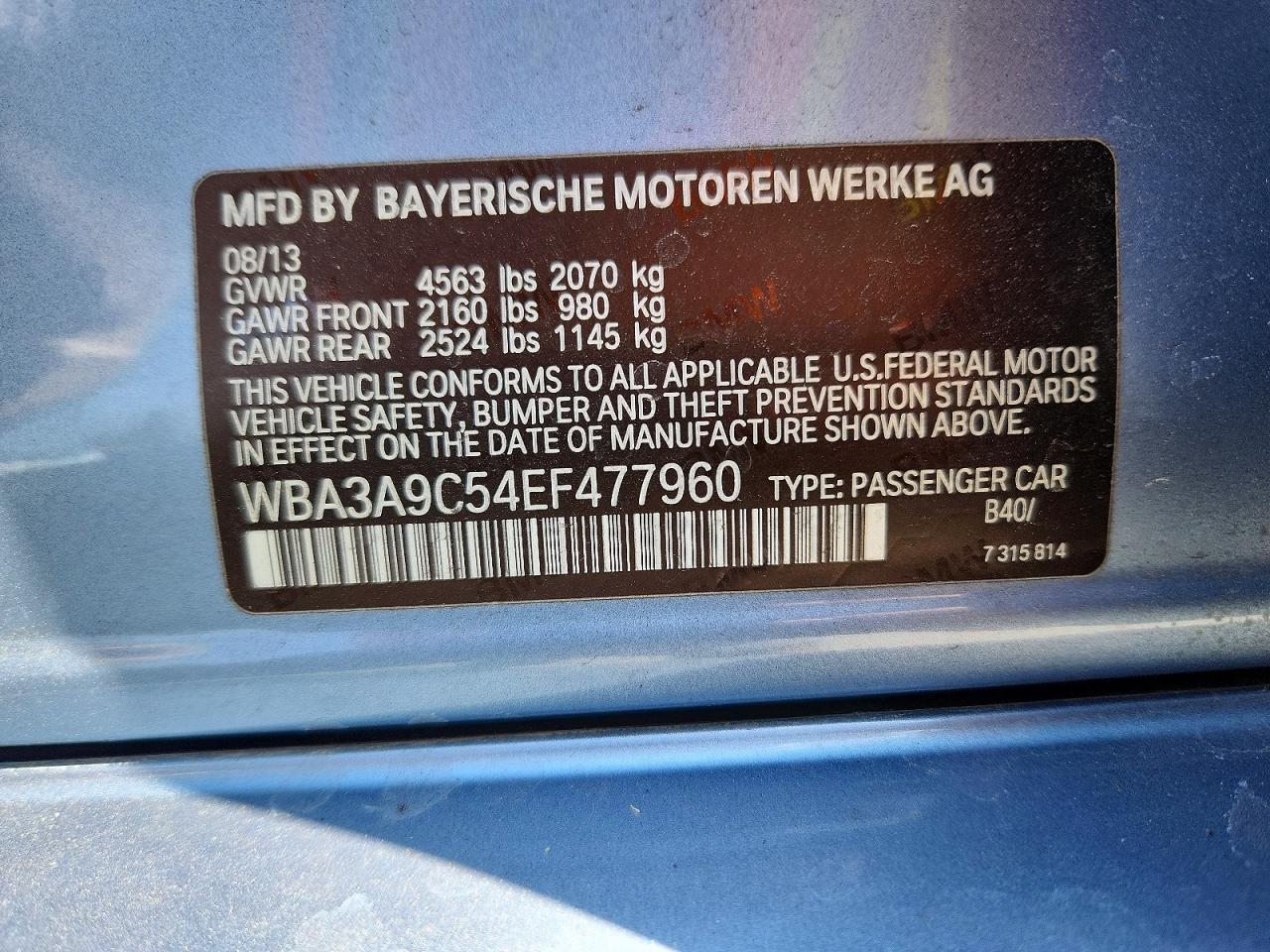2014 Bmw 335 I Синий vin: WBA3A9C54EF477960