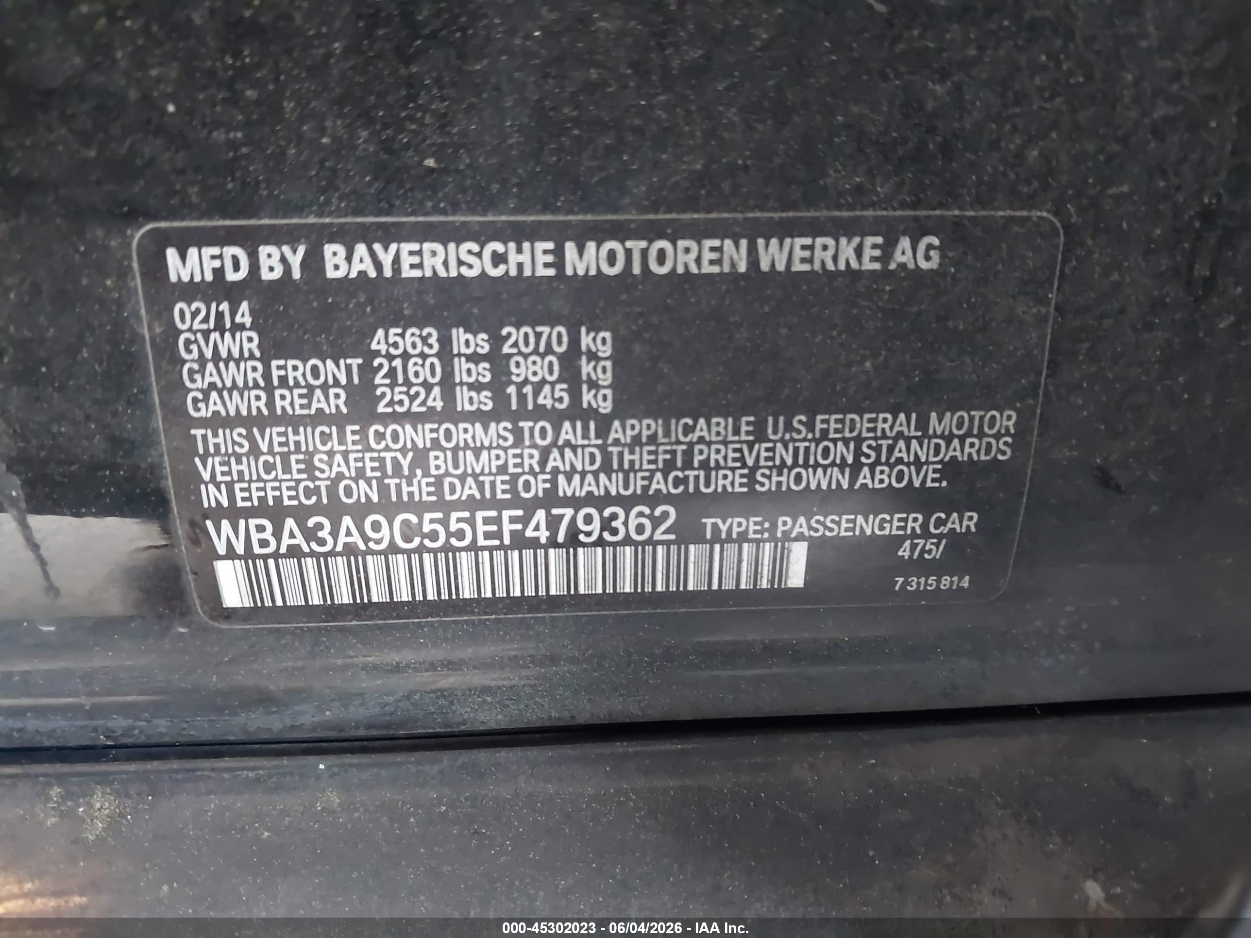 2014 Bmw 335i   Black vin: WBA3A9C55EF479362