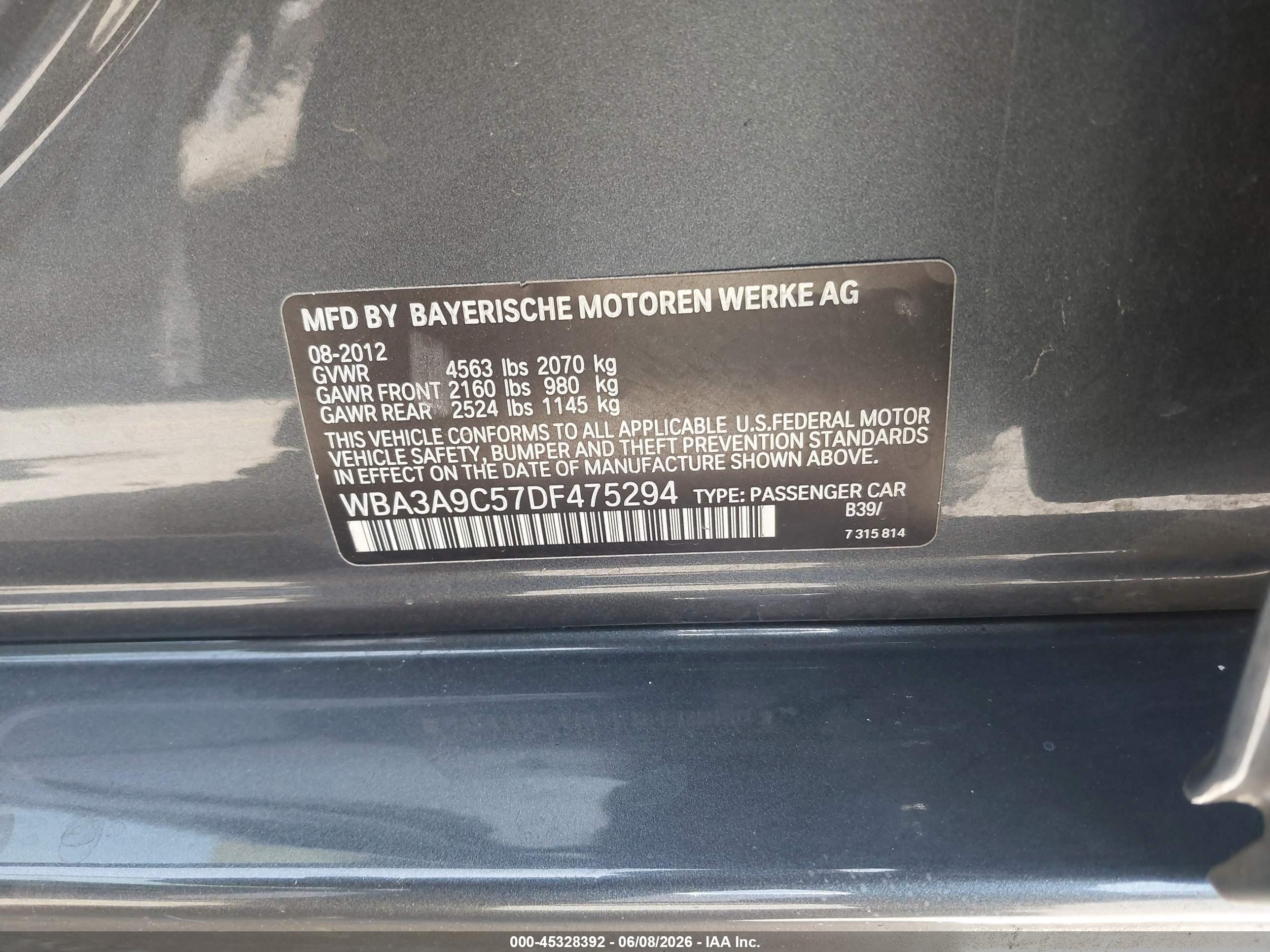 2013 Bmw 335i   Black vin: WBA3A9C57DF475294