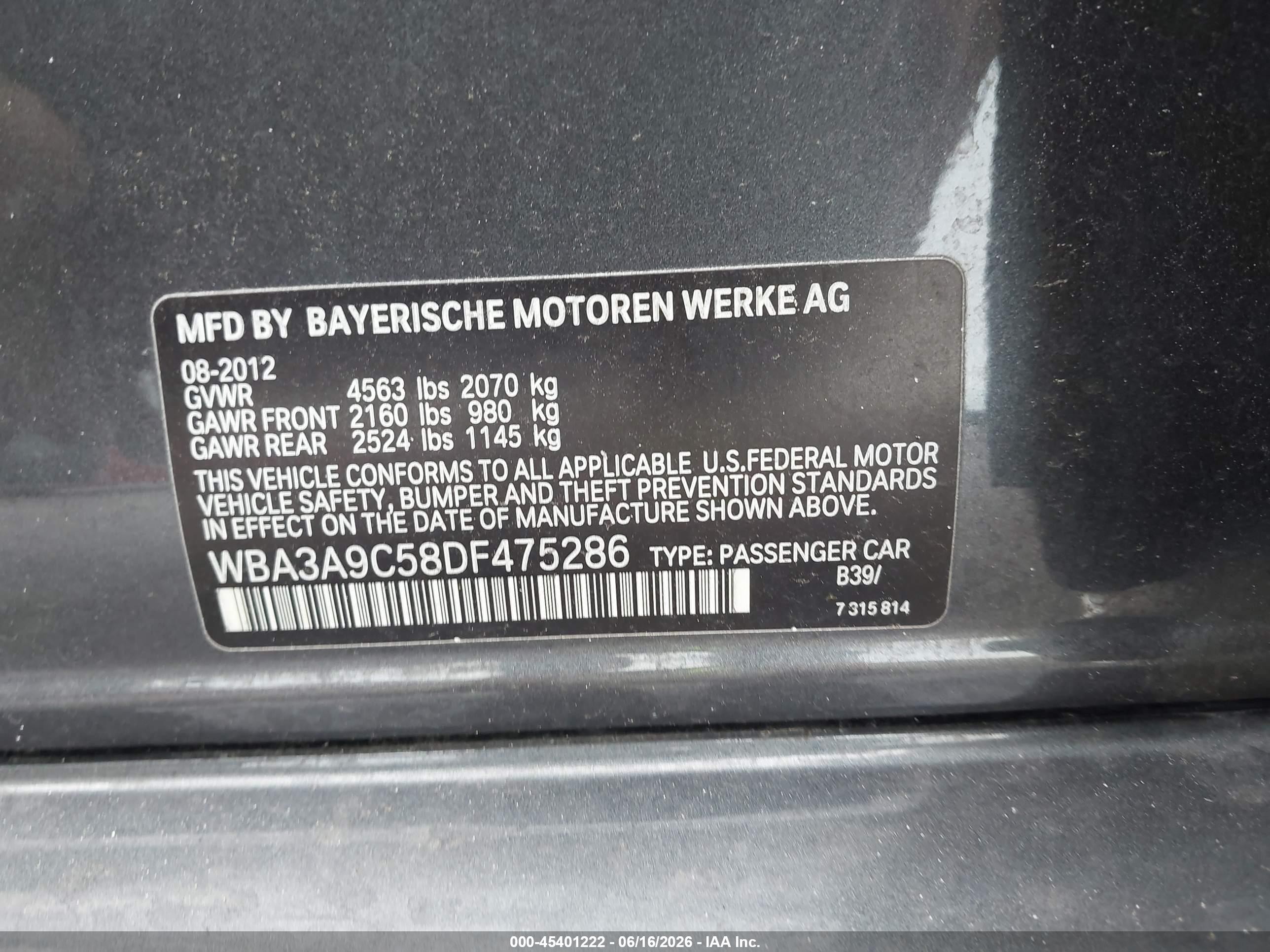 2013 Bmw 335i   Gray vin: WBA3A9C58DF475286