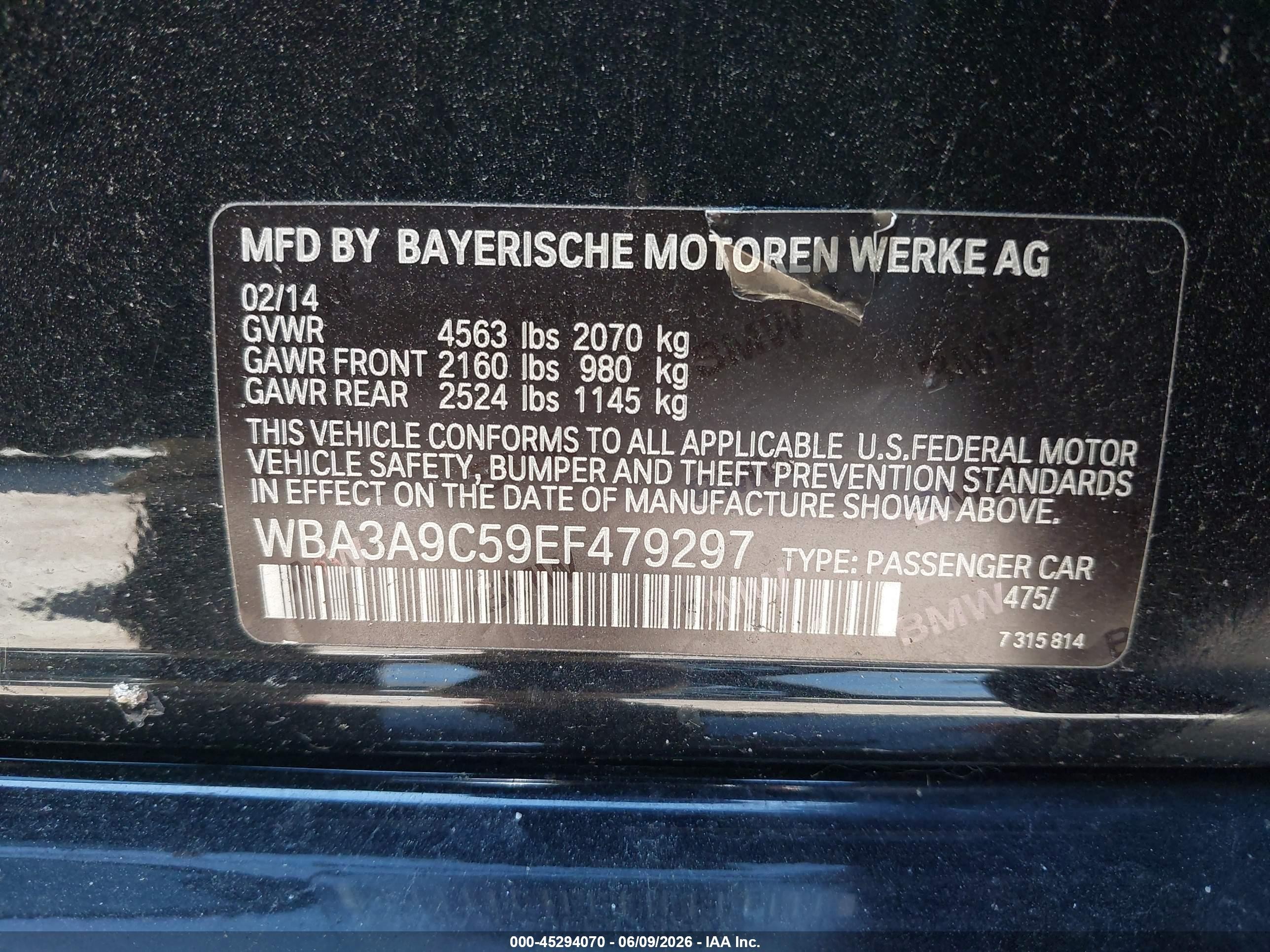 2014 Bmw 335i   Черный vin: WBA3A9C59EF479297