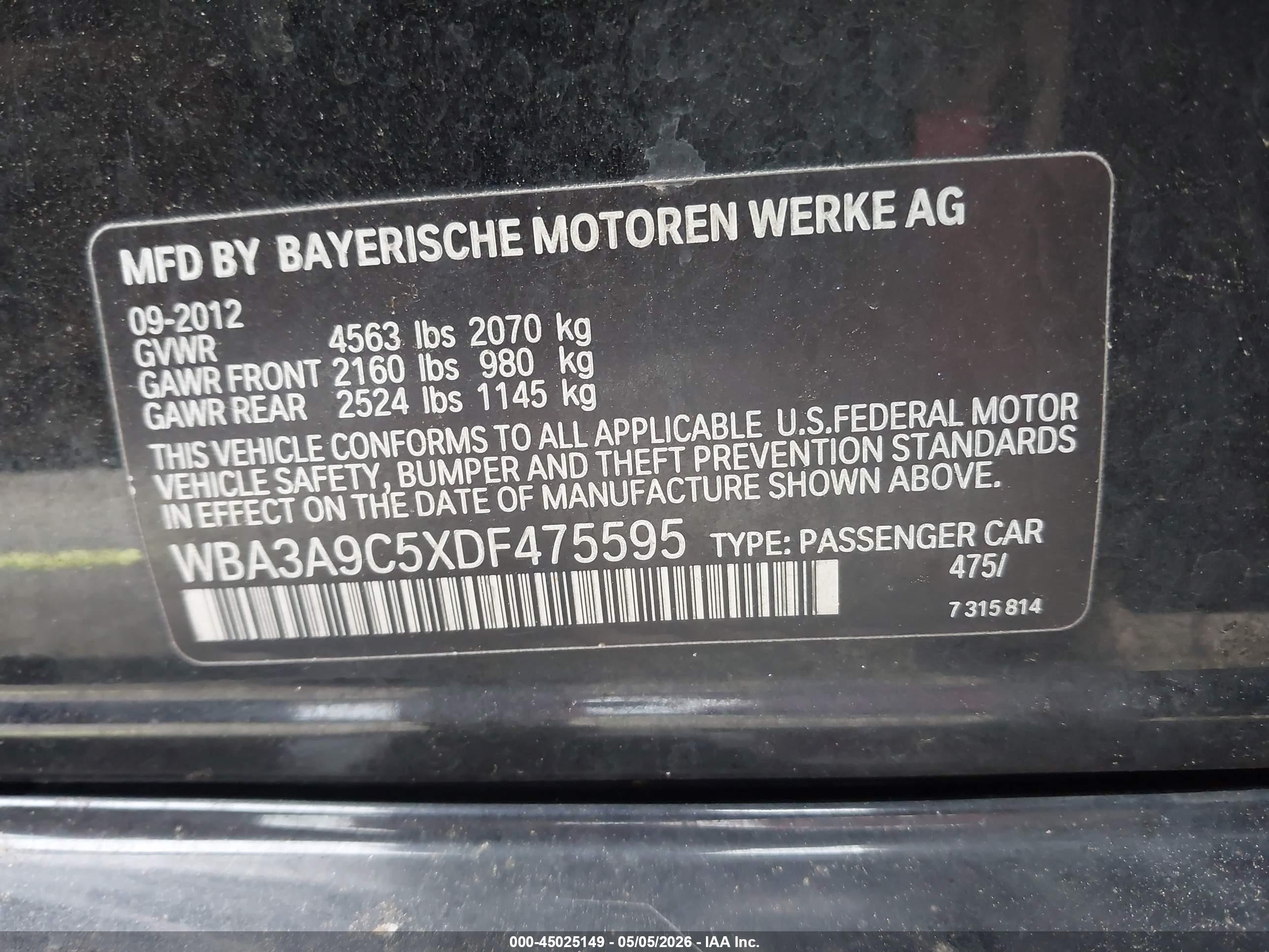 2013 Bmw 335i   Black vin: WBA3A9C5XDF475595