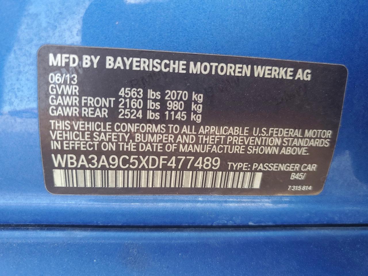 2013 Bmw 335 I Blue vin: WBA3A9C5XDF477489