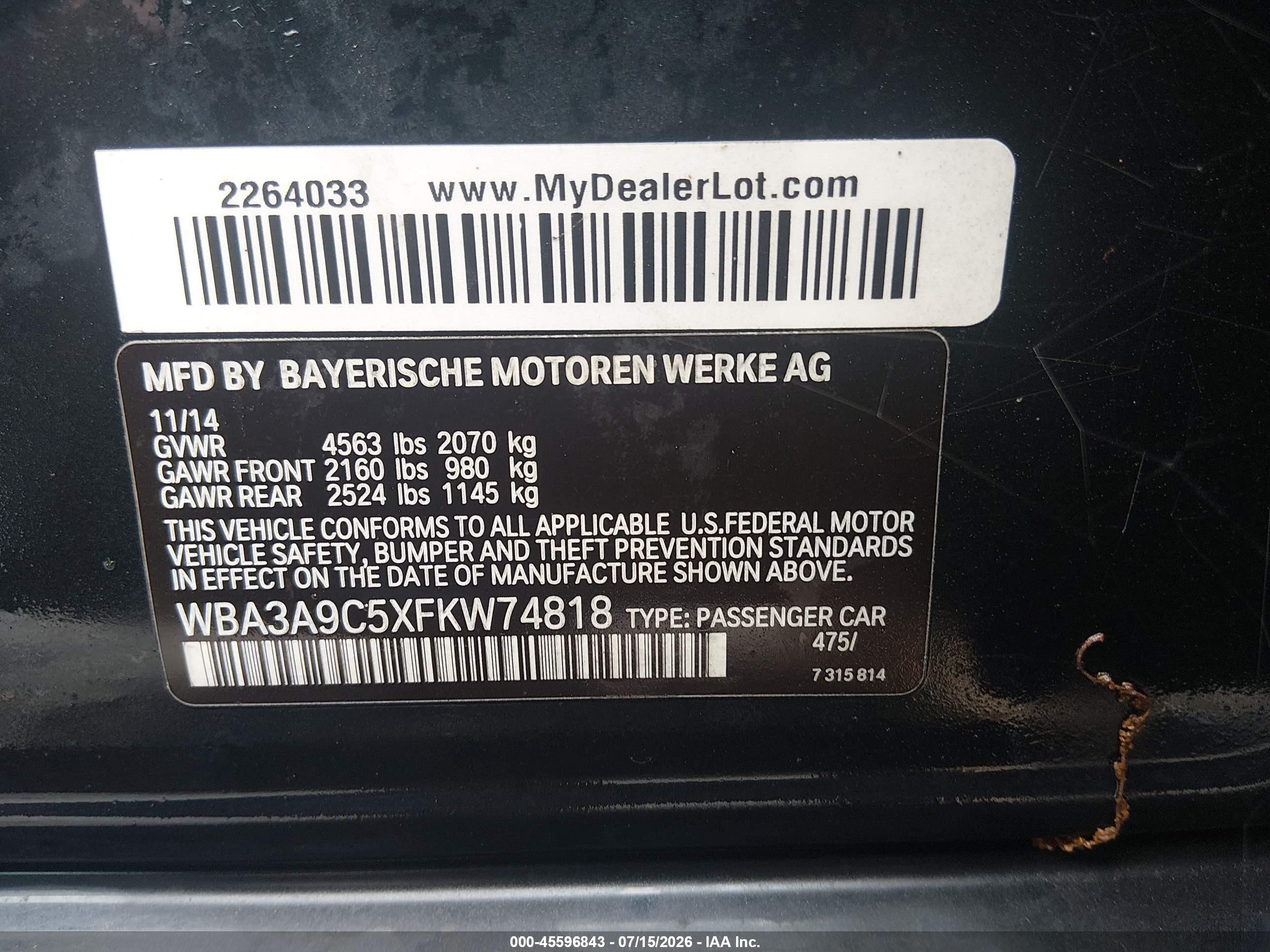 2015 Bmw 335i   Black vin: WBA3A9C5XFKW74818