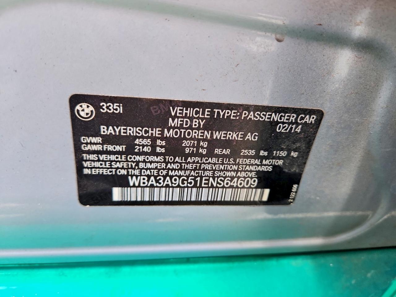 2014 Bmw 335 I Green vin: WBA3A9G51ENS64609