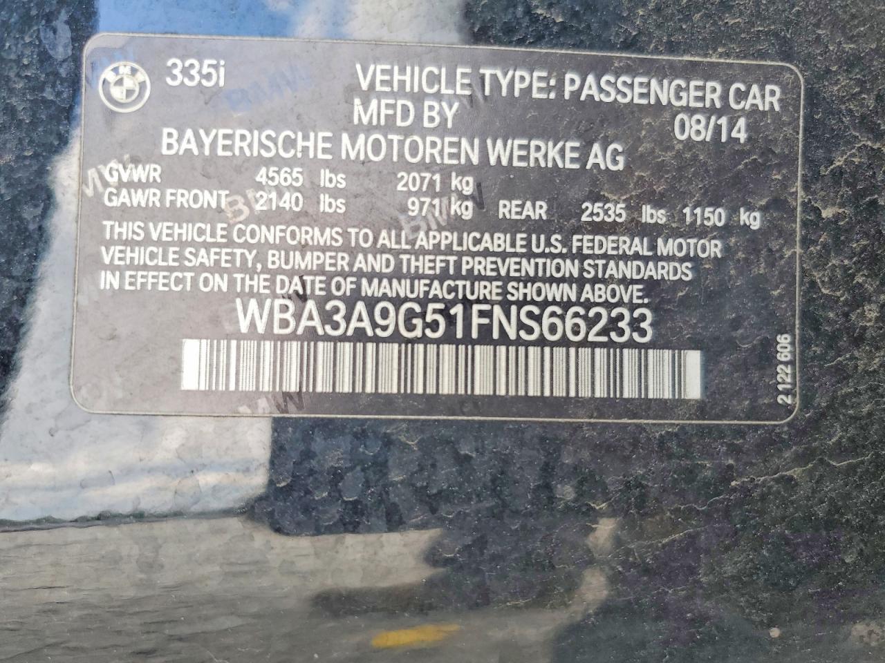2015 Bmw 335 I Black vin: WBA3A9G51FNS66233