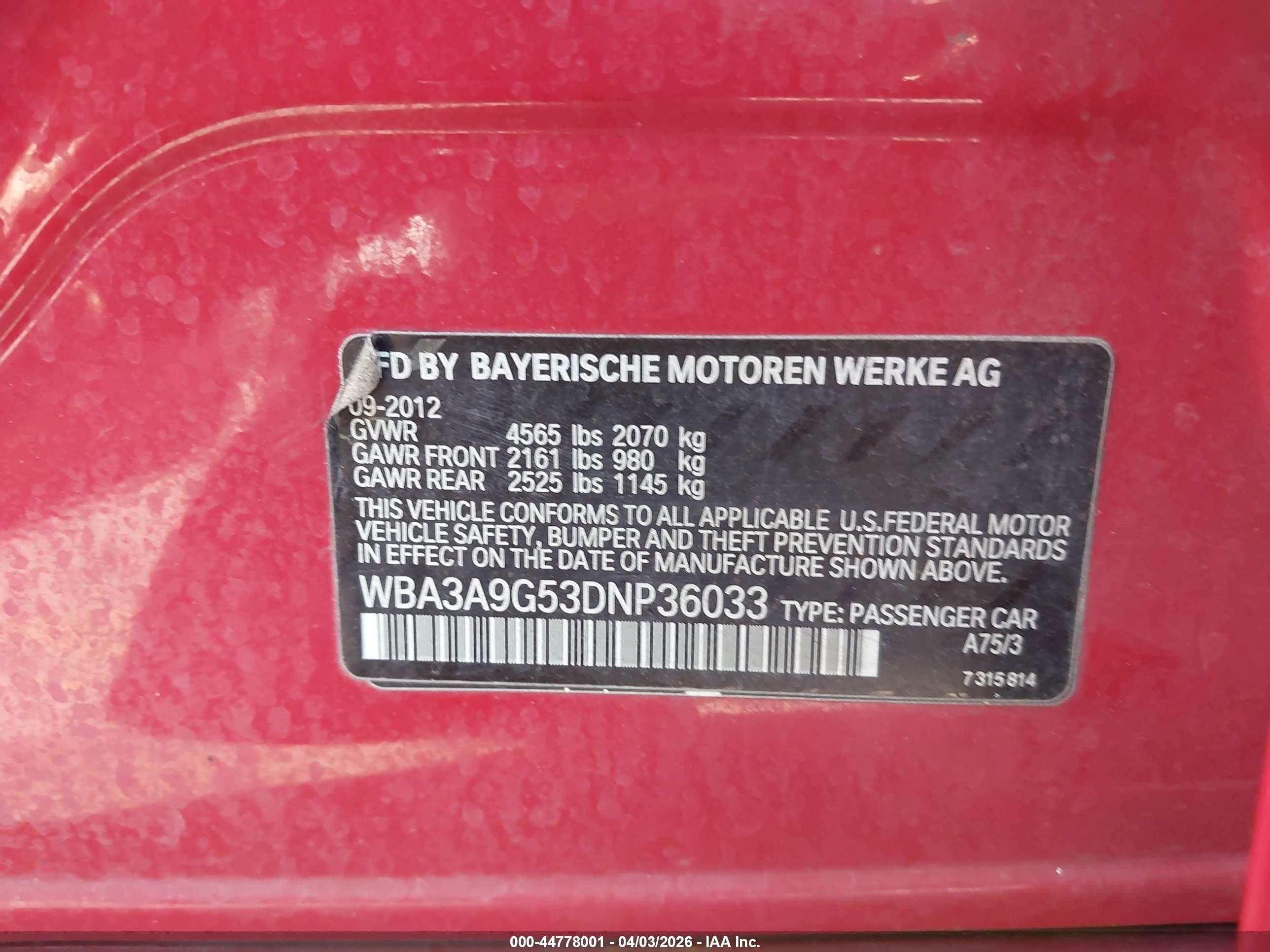 2013 Bmw 335i   Red vin: WBA3A9G53DNP36033