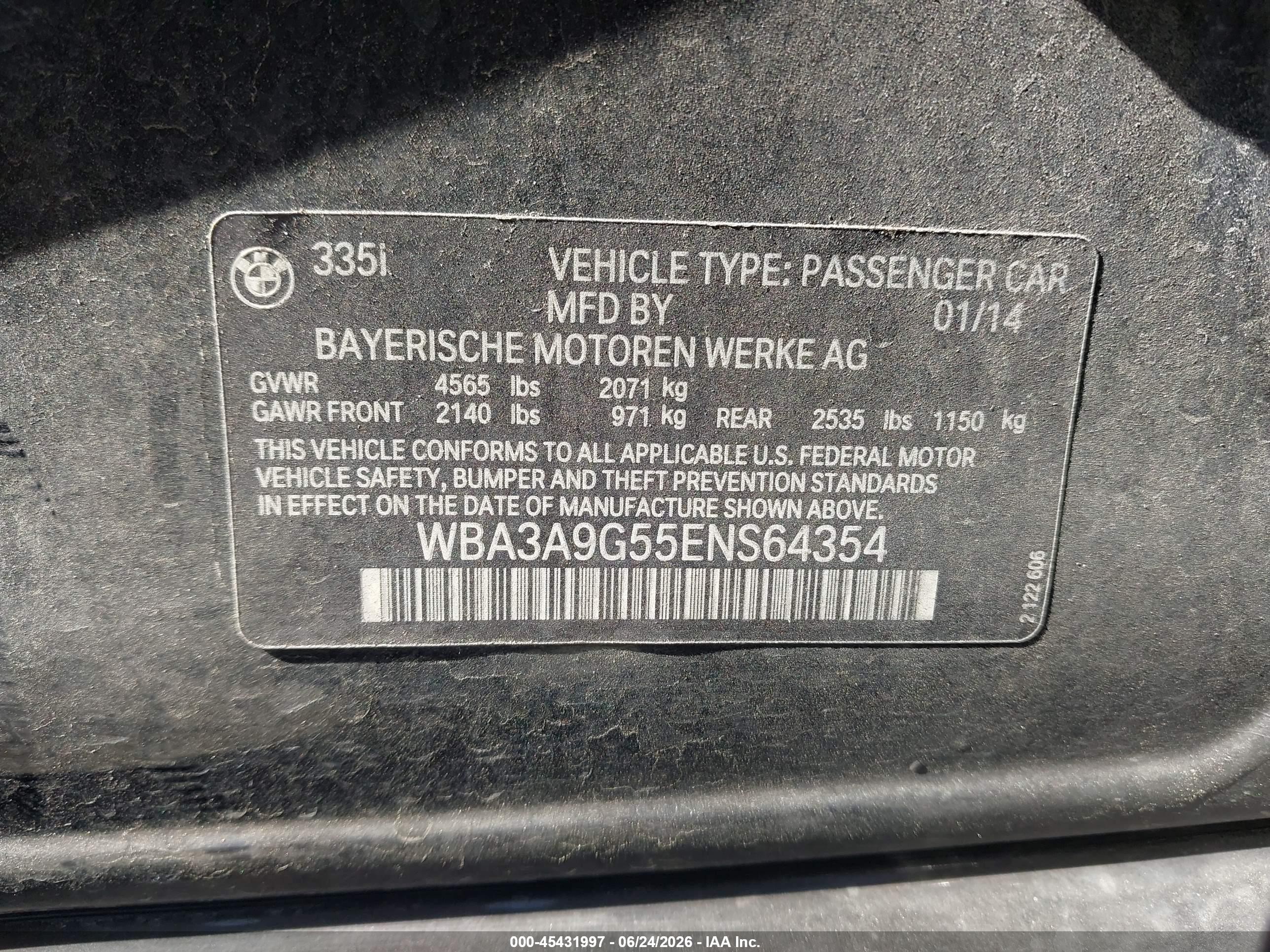 2014 Bmw 335i   Black vin: WBA3A9G55ENS64354