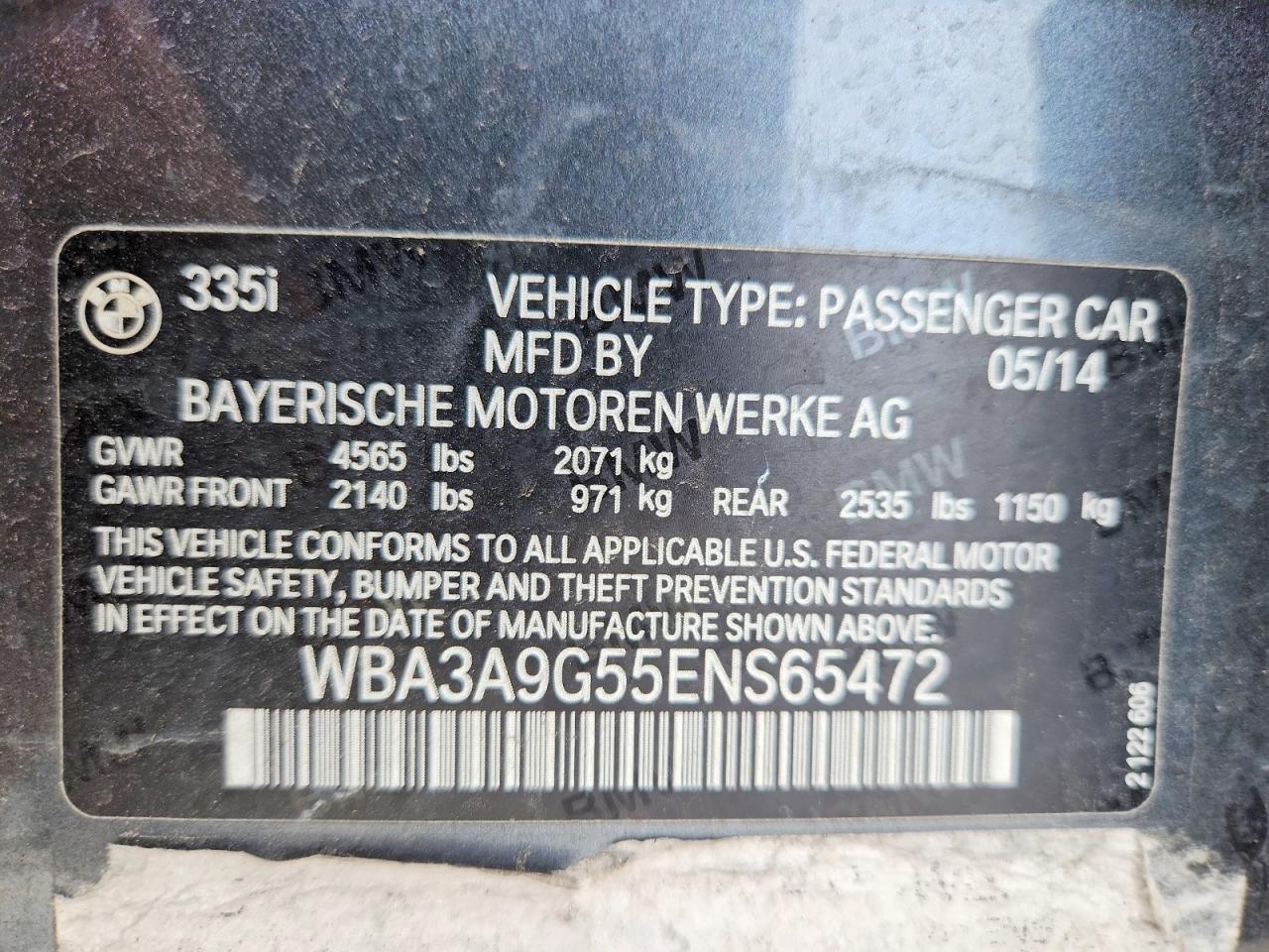 2014 Bmw 335 I Gray vin: WBA3A9G55ENS65472