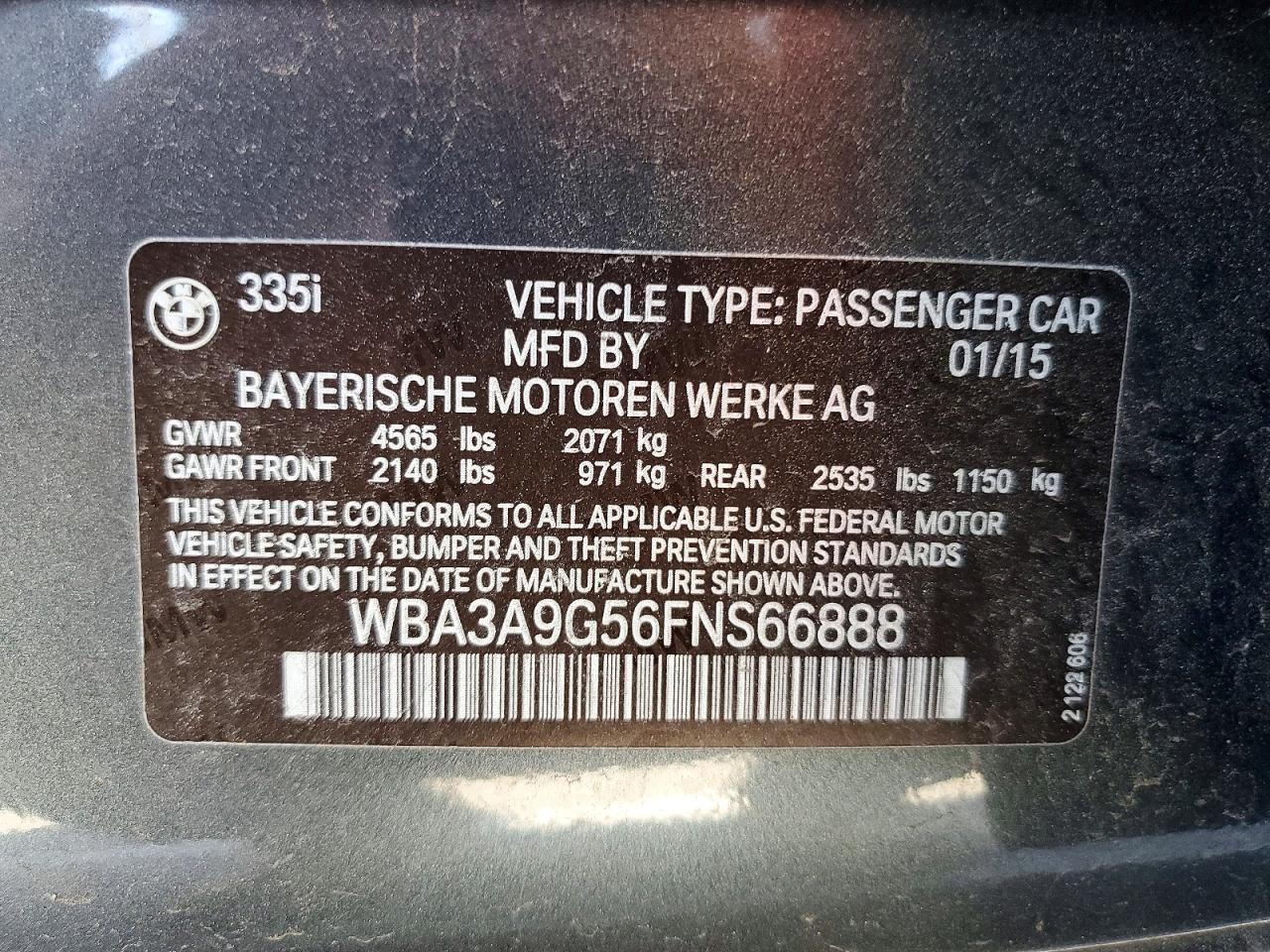 2015 Bmw 335 I Black vin: WBA3A9G56FNS66888