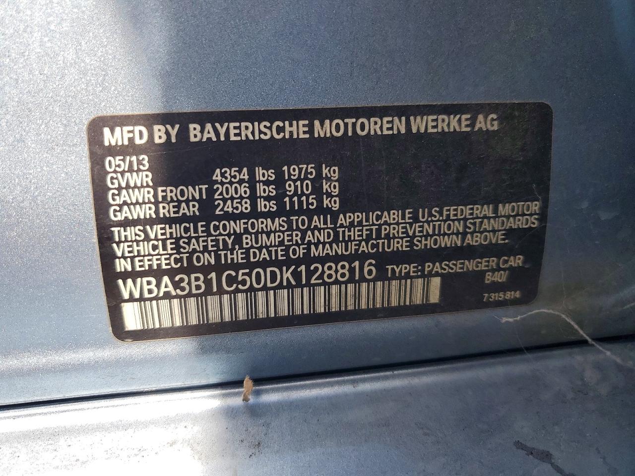 2013 Bmw 320 I Blue vin: WBA3B1C50DK128816