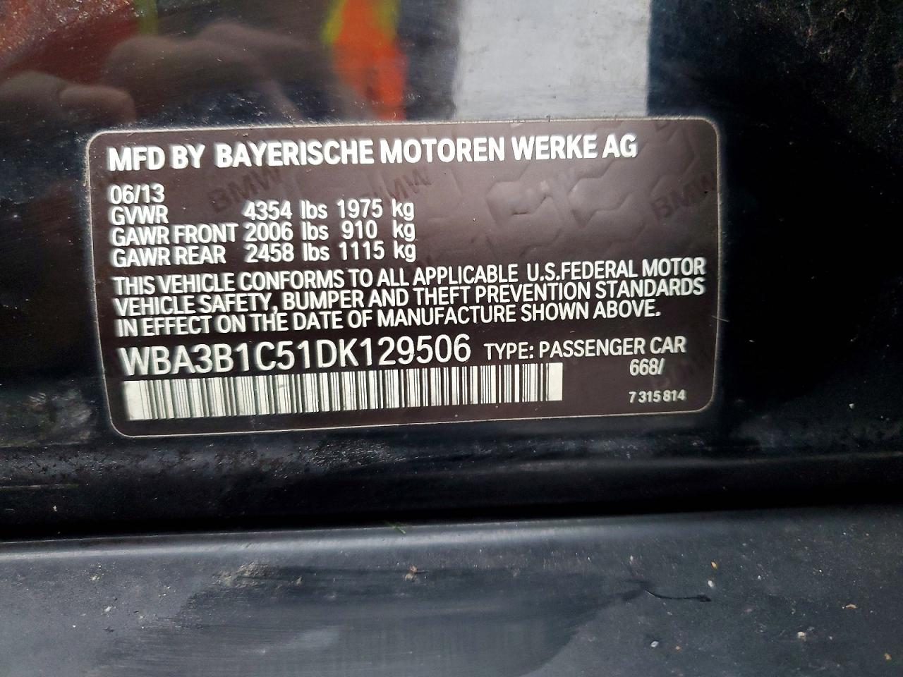 2013 Bmw 320 I Black vin: WBA3B1C51DK129506