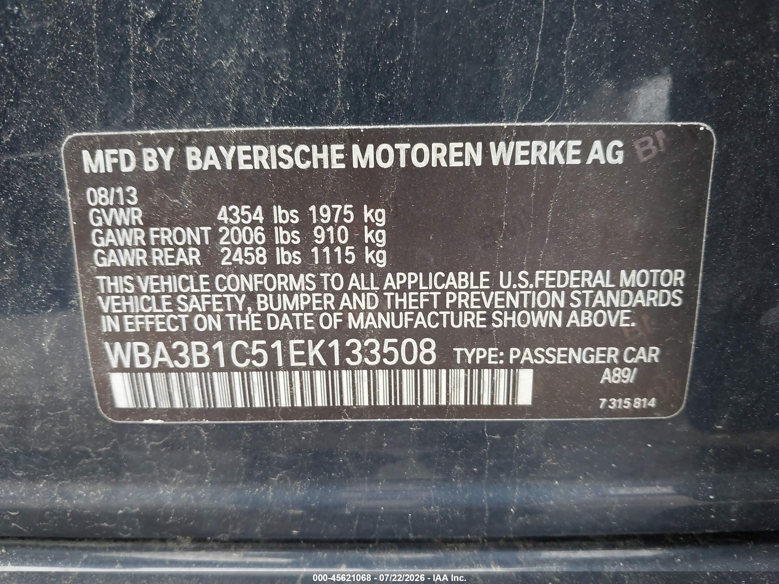 2014 Bmw 320i   Blue vin: WBA3B1C51EK133508