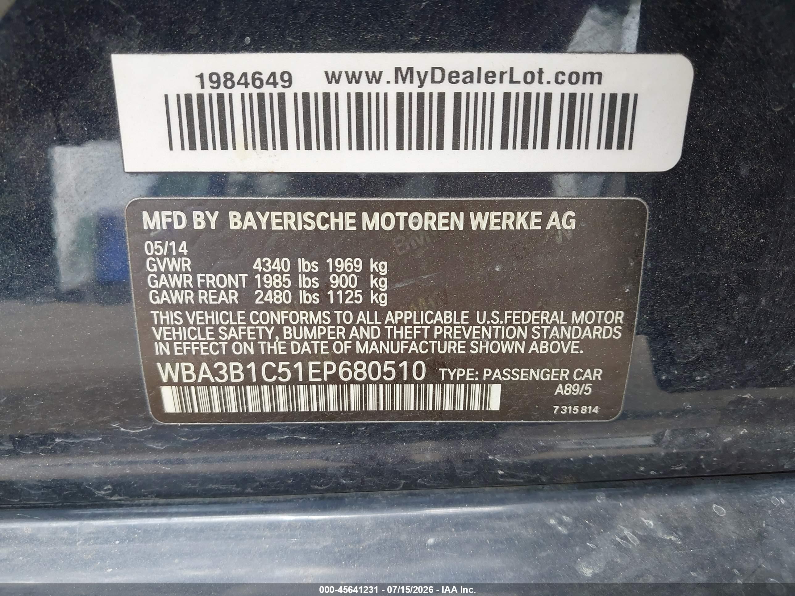 2014 Bmw 320i   Blue vin: WBA3B1C51EP680510
