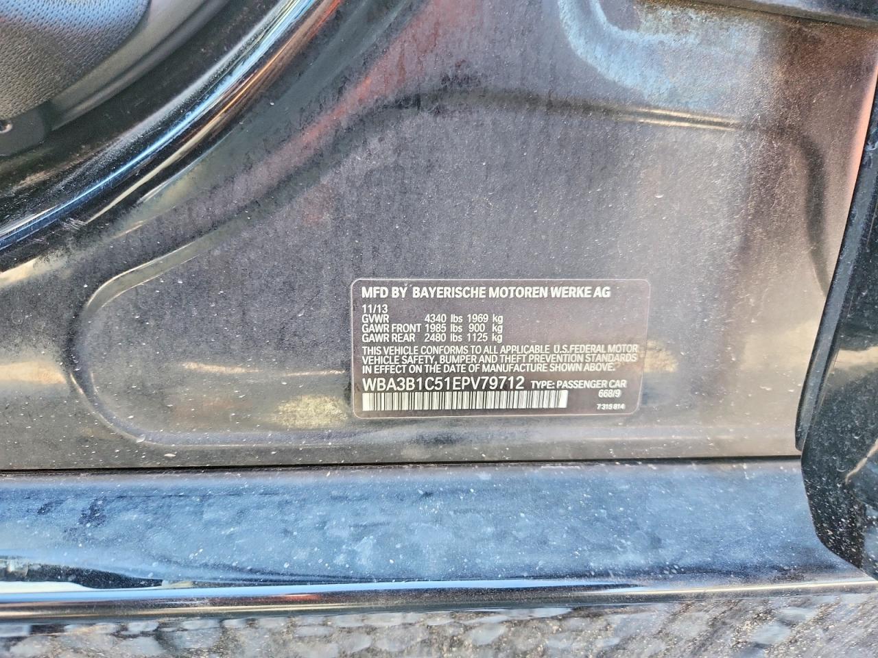 2014 Bmw 320 I Black vin: WBA3B1C51EPV79712