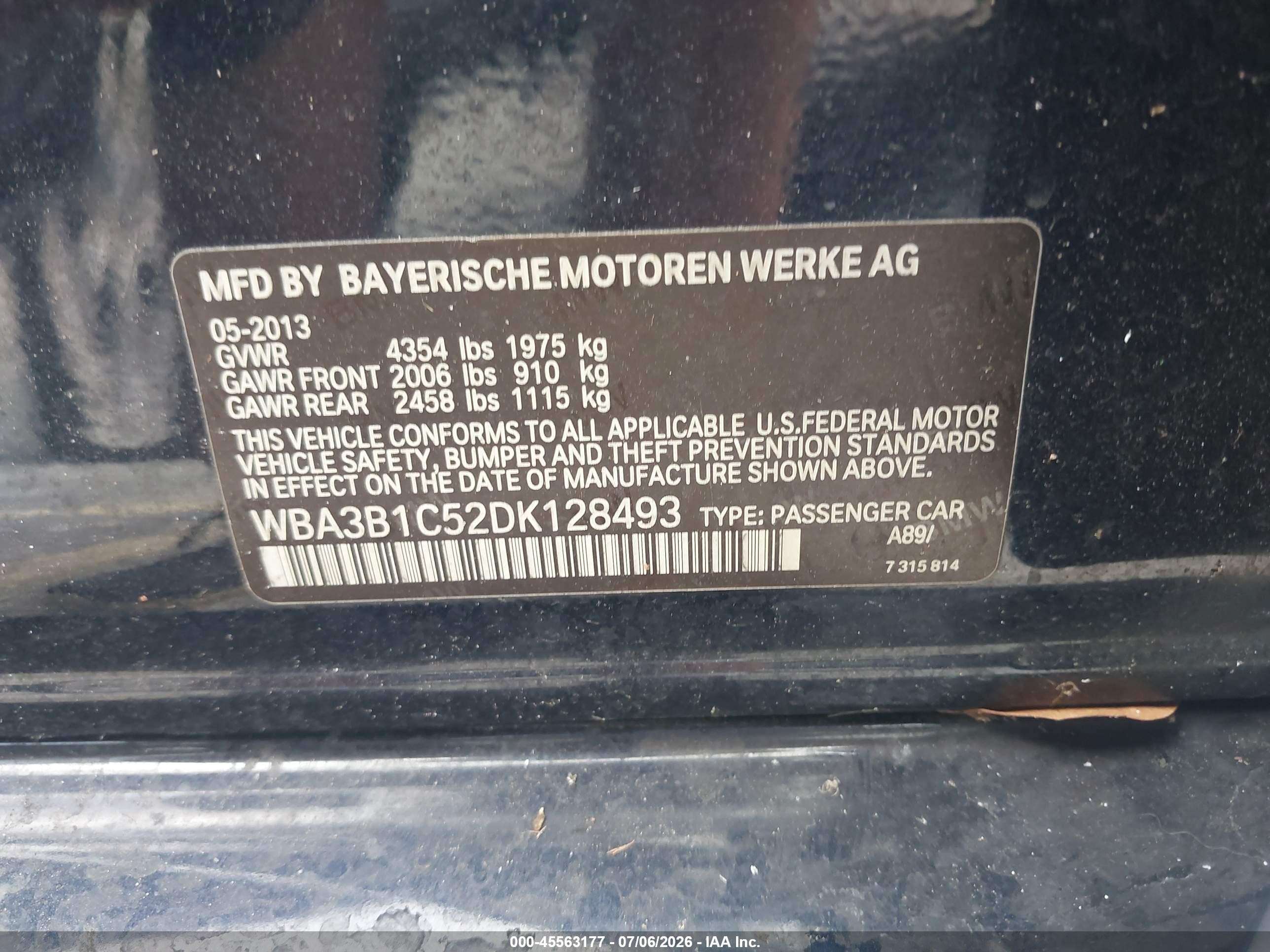 2013 Bmw 320i Blue vin: WBA3B1C52DK128493