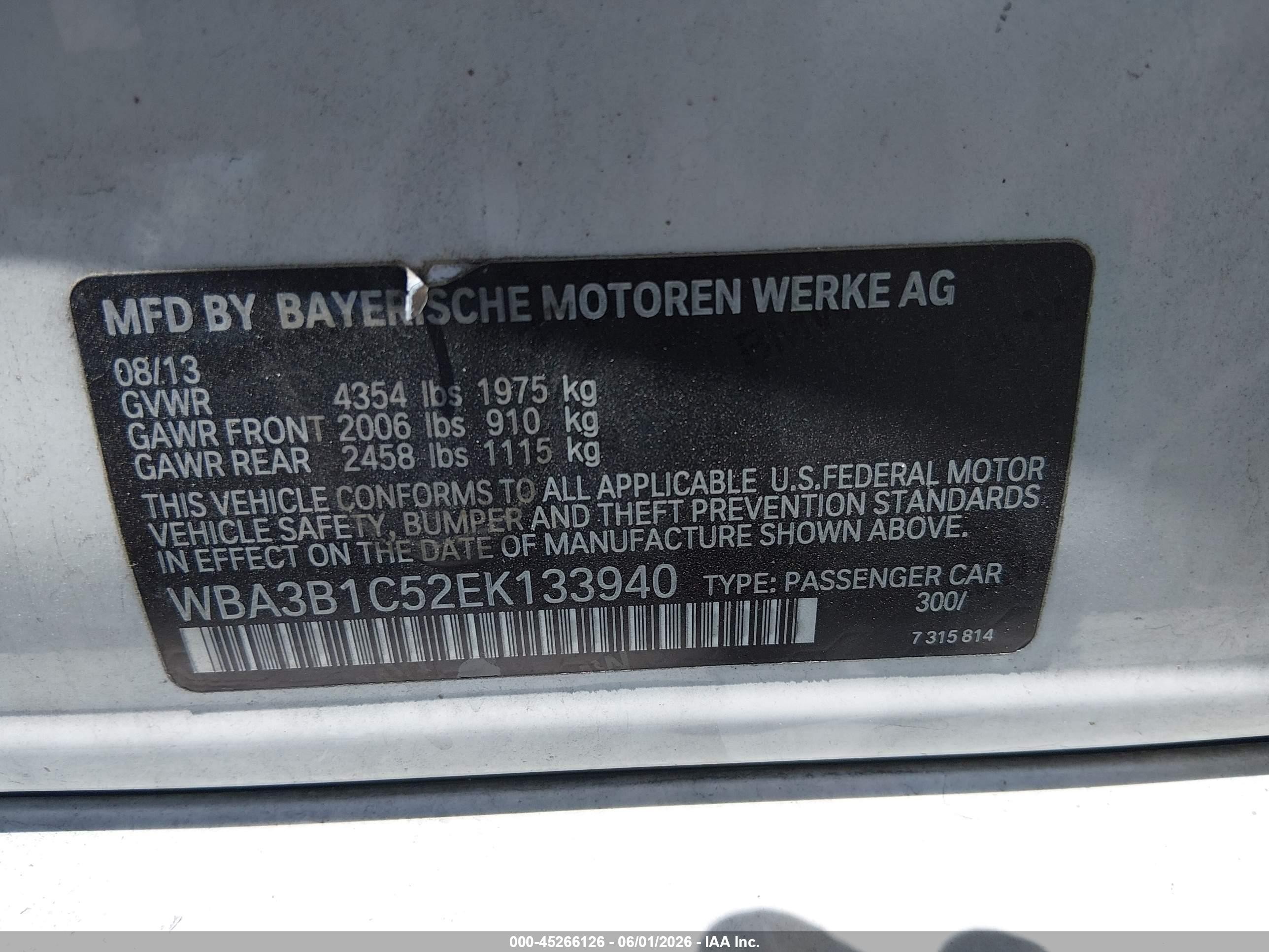 2014 Bmw 320i   White vin: WBA3B1C52EK133940