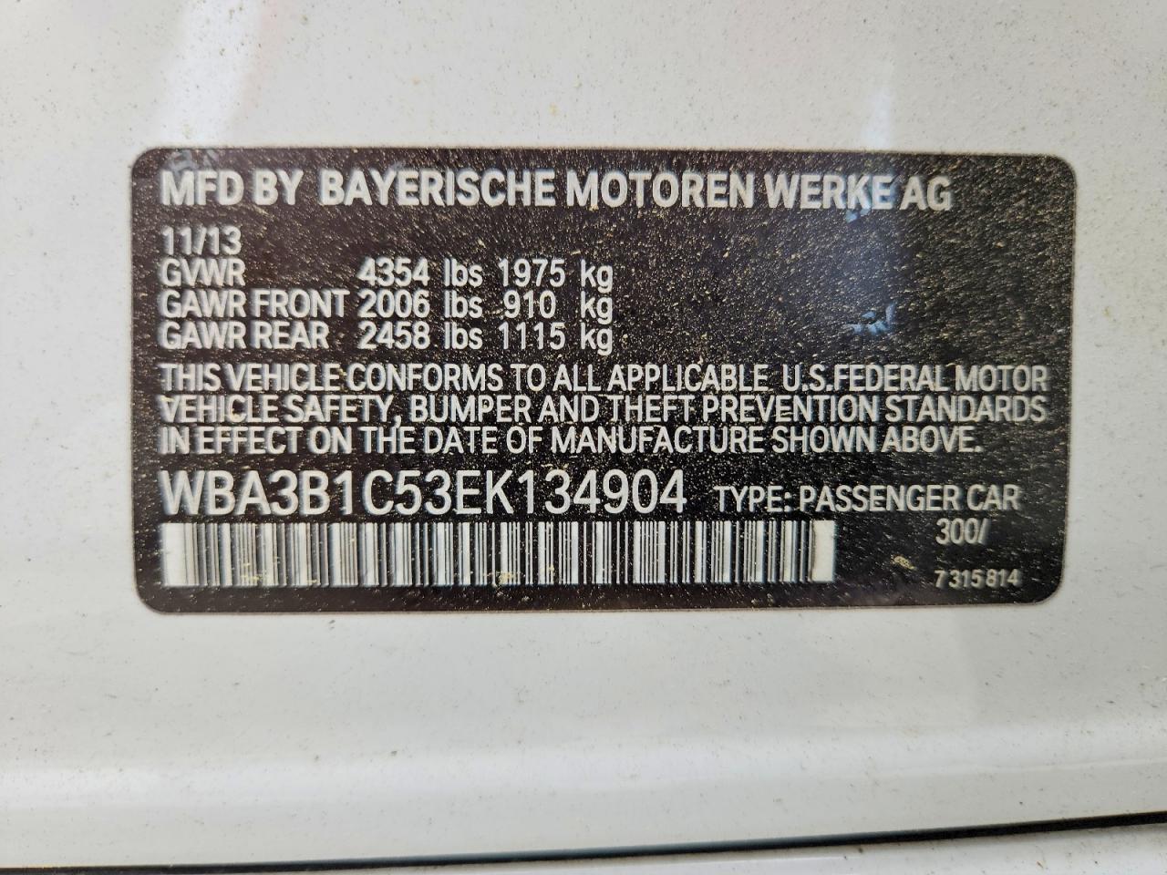 2014 Bmw 320 I Белый vin: WBA3B1C53EK134904