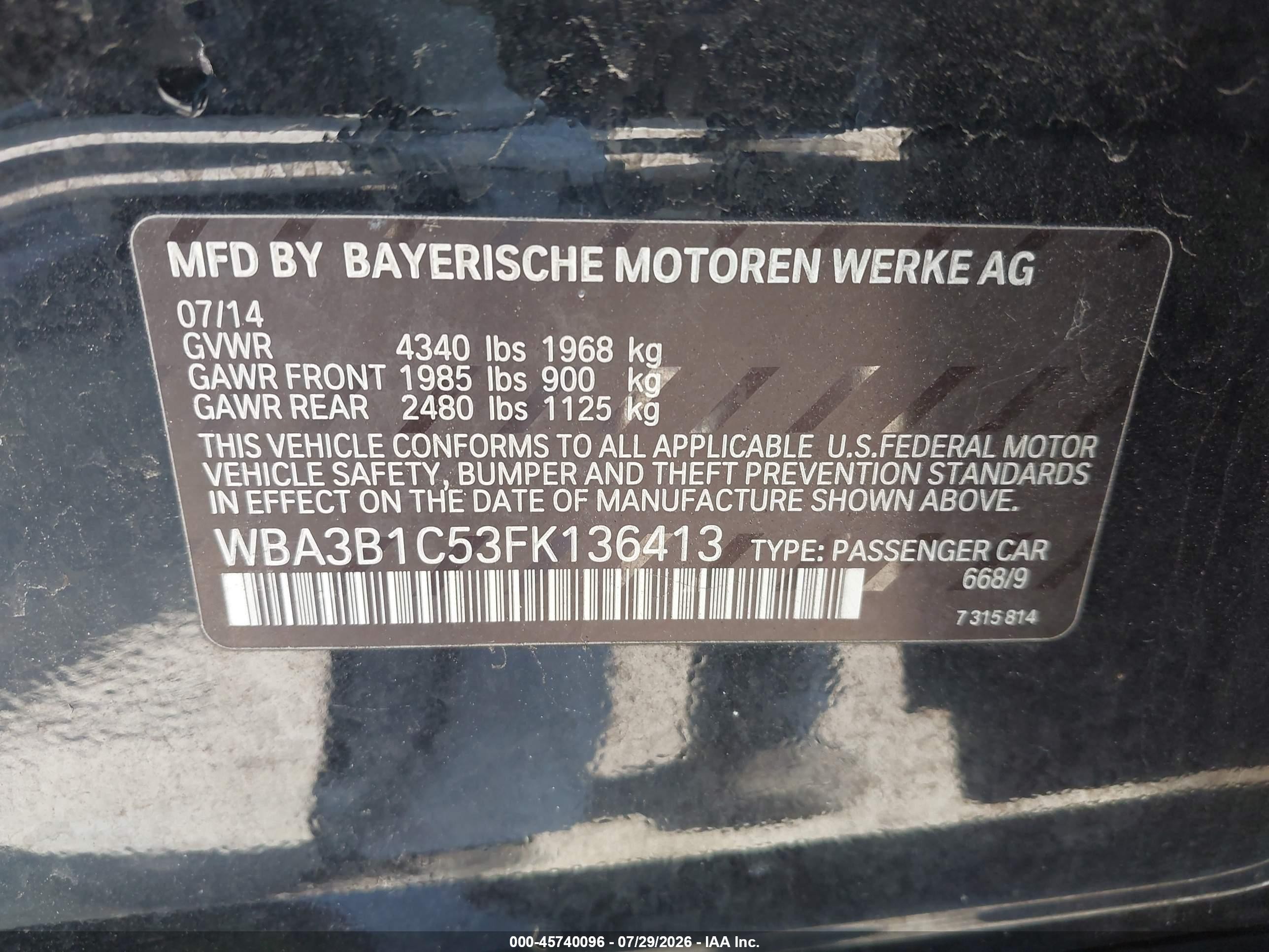 2015 Bmw 320i   Black vin: WBA3B1C53FK136413