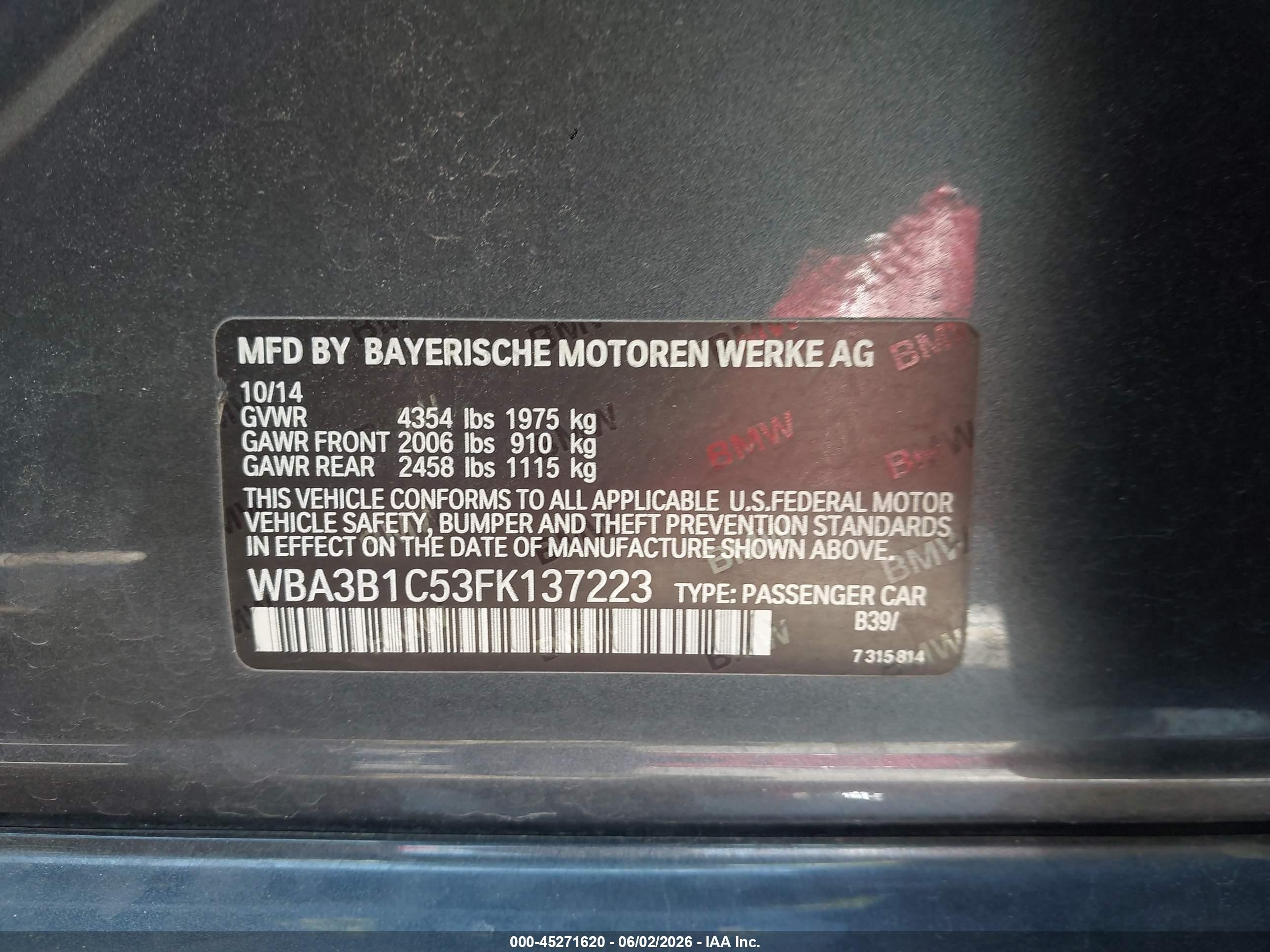2015 Bmw 320i   Gray vin: WBA3B1C53FK137223