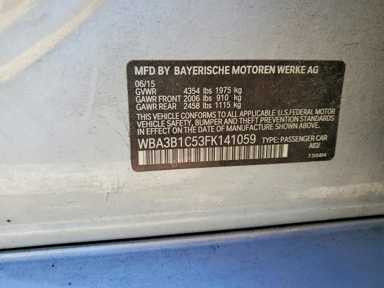 2015 Bmw 320 I Silver vin: WBA3B1C53FK141059