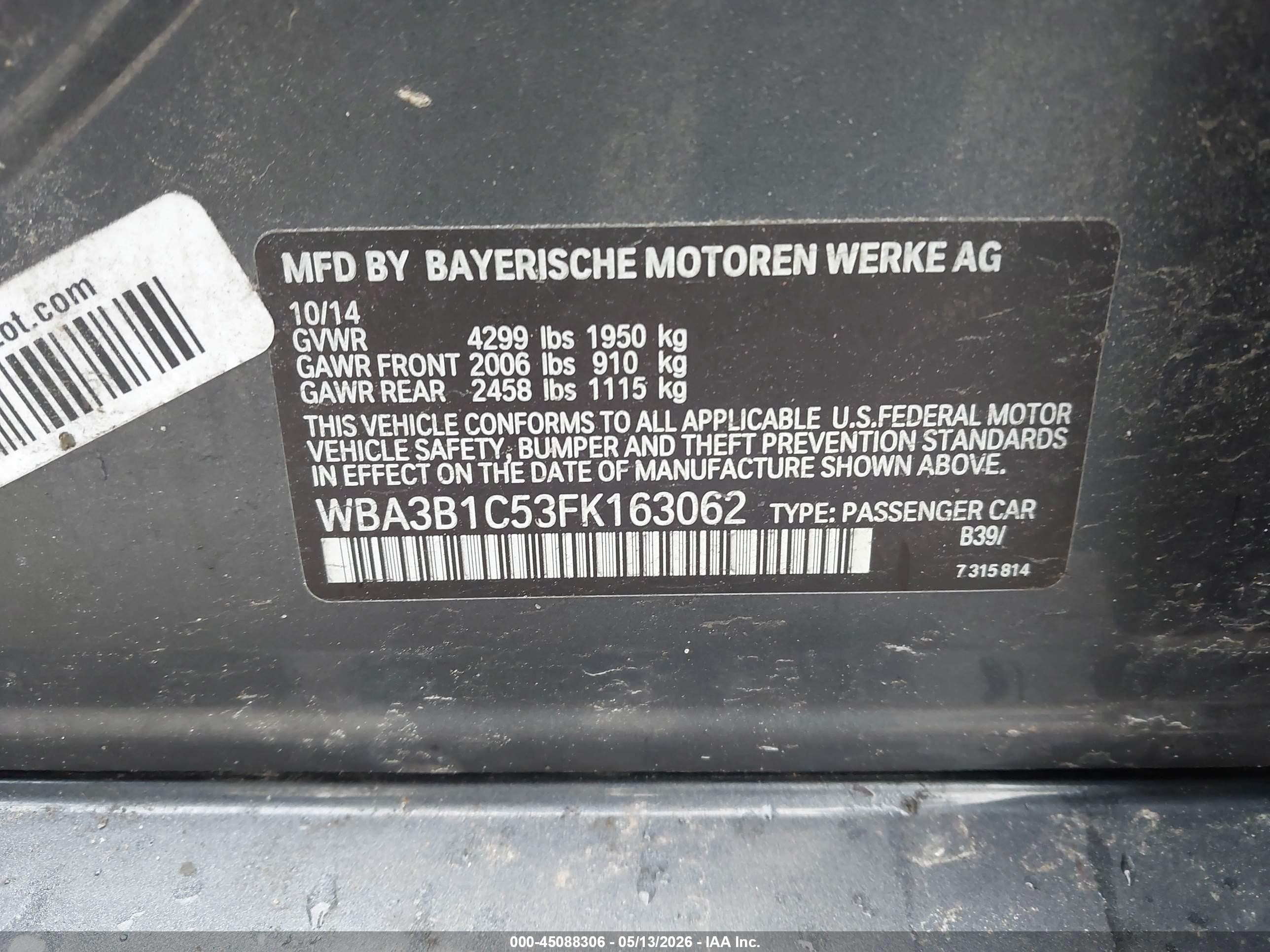 2015 Bmw 320i   Gray vin: WBA3B1C53FK163062