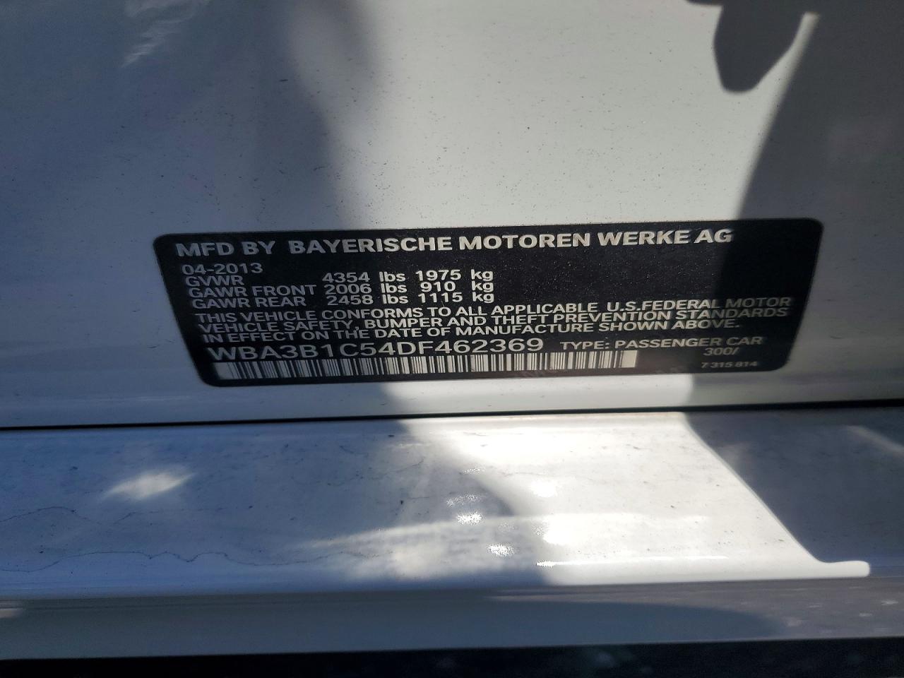 2013 Bmw 320 I White vin: WBA3B1C54DF462369