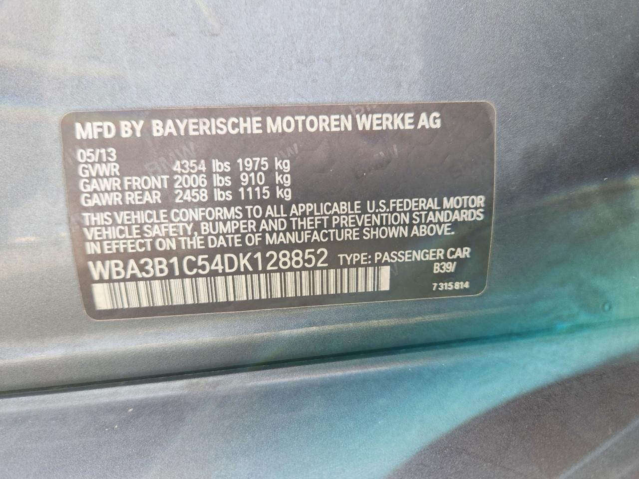 2013 Bmw 320 I Серый vin: WBA3B1C54DK128852
