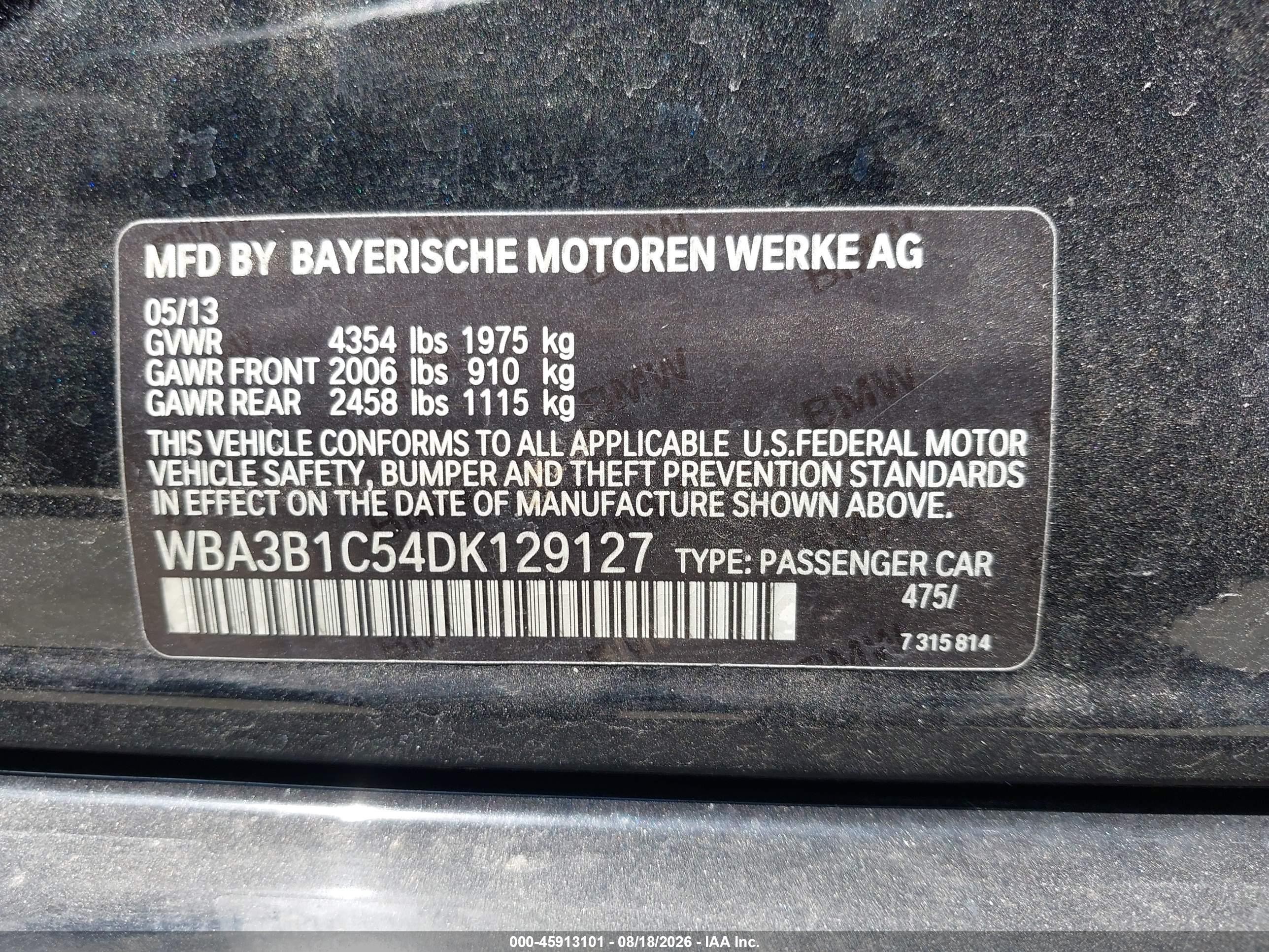 2013 Bmw 320i   Black vin: WBA3B1C54DK129127