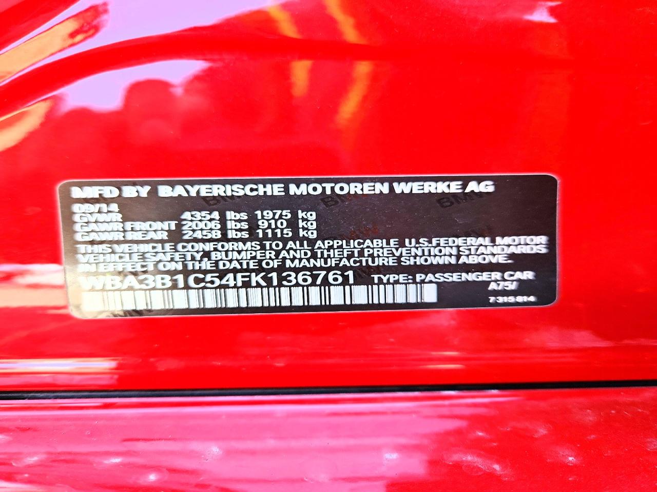 2015 Bmw 320 I Red vin: WBA3B1C54FK136761