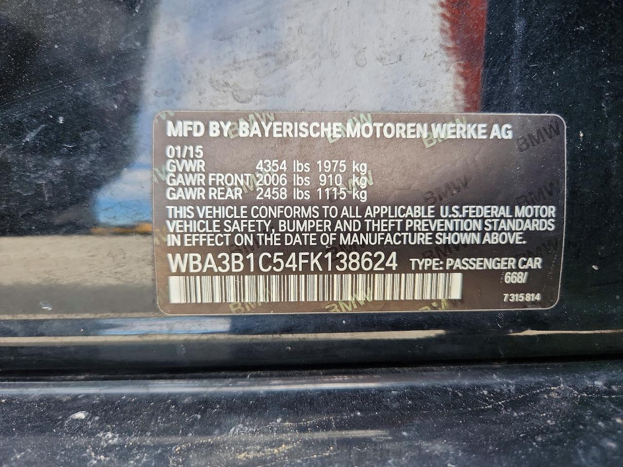 2015 Bmw 320 I Black vin: WBA3B1C54FK138624