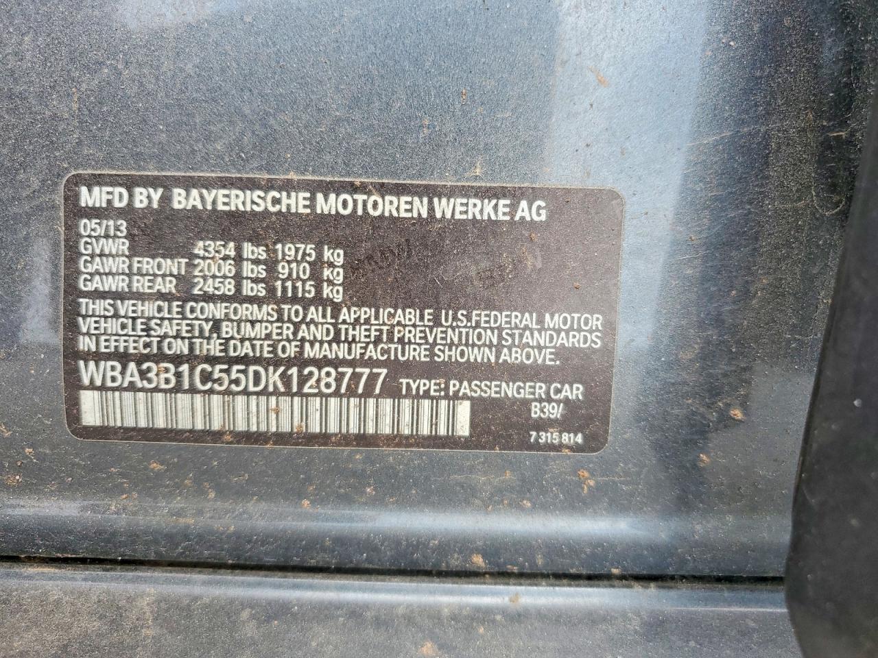 2013 Bmw 320 I Gray vin: WBA3B1C55DK128777