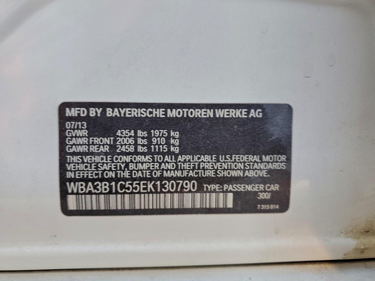 2014 Bmw 320 I White vin: WBA3B1C55EK130790