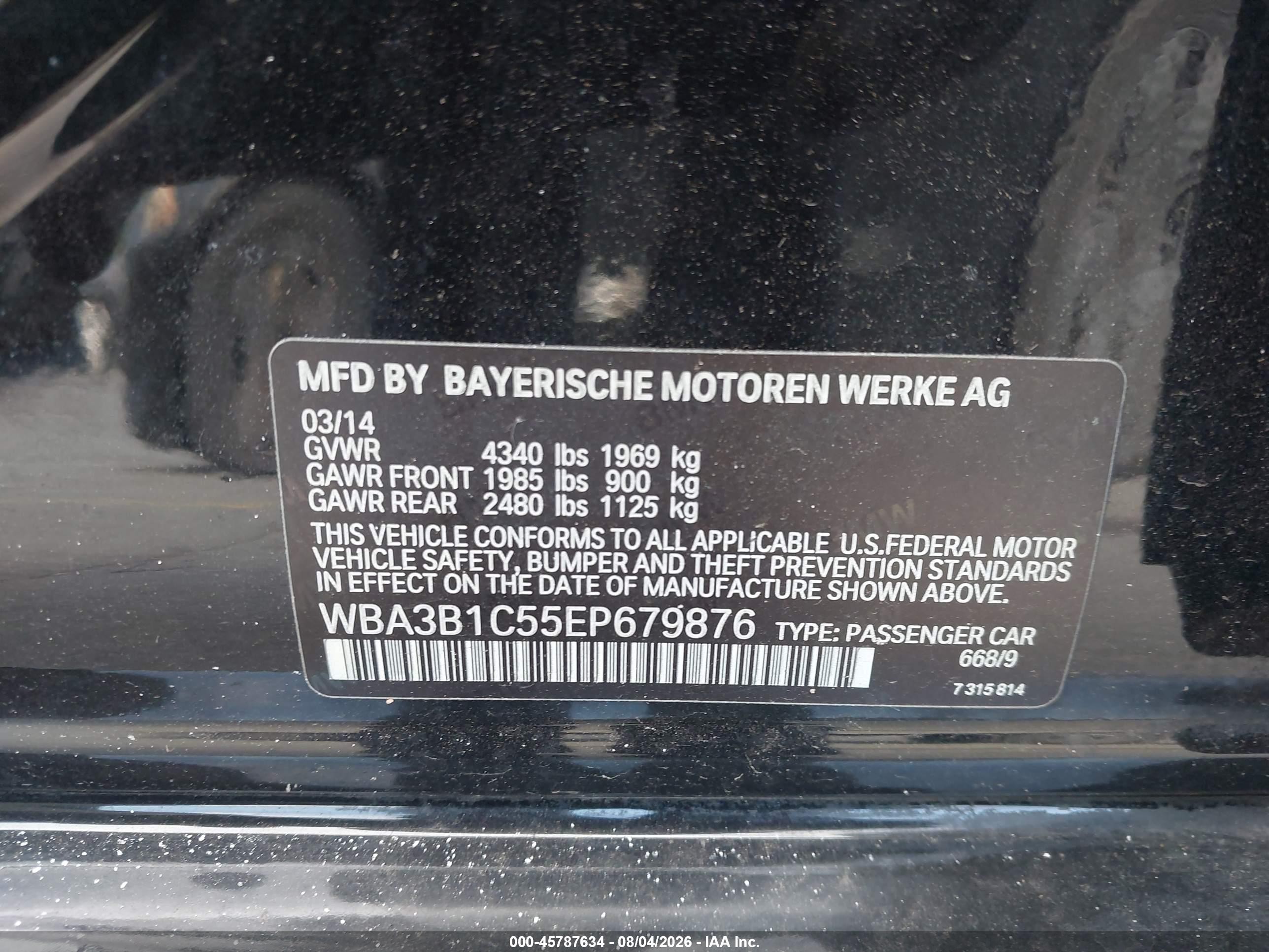 2014 Bmw 320i   Черный vin: WBA3B1C55EP679876