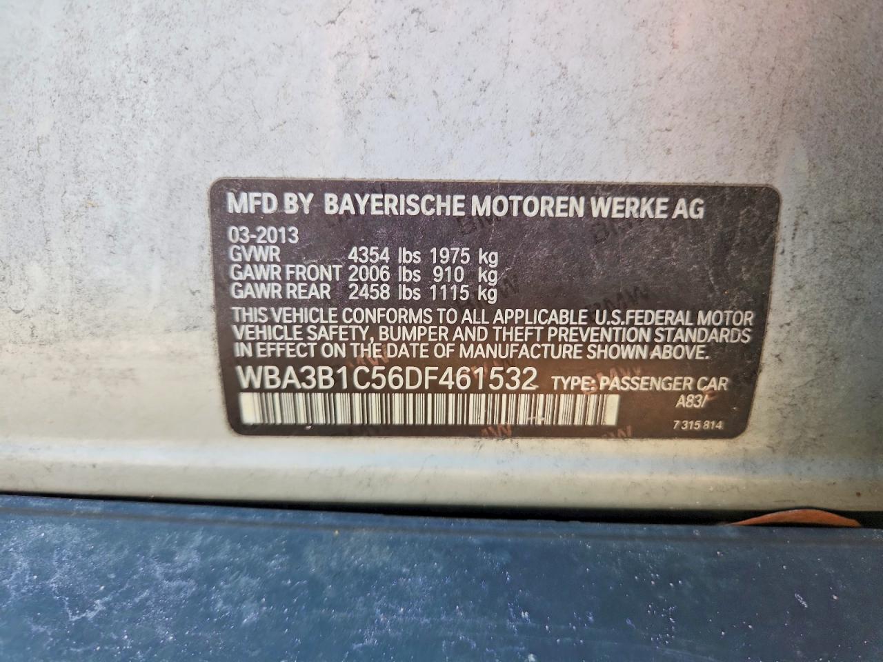 2013 Bmw 320 I Gray vin: WBA3B1C56DF461532