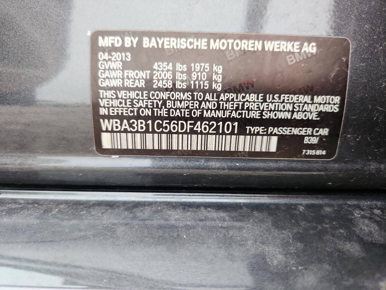 2013 Bmw 320 I Gray vin: WBA3B1C56DF462101