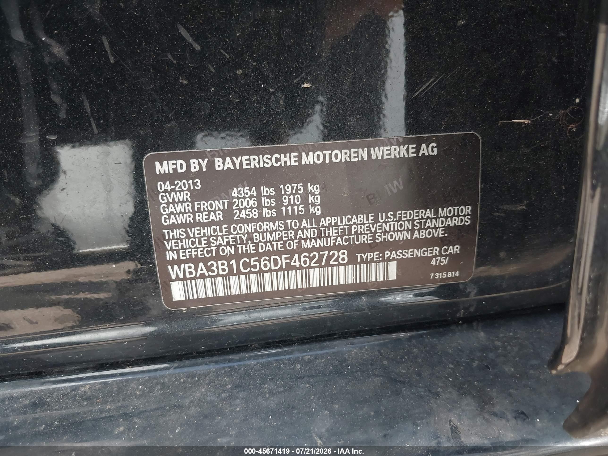 2013 Bmw 320i   Черный vin: WBA3B1C56DF462728