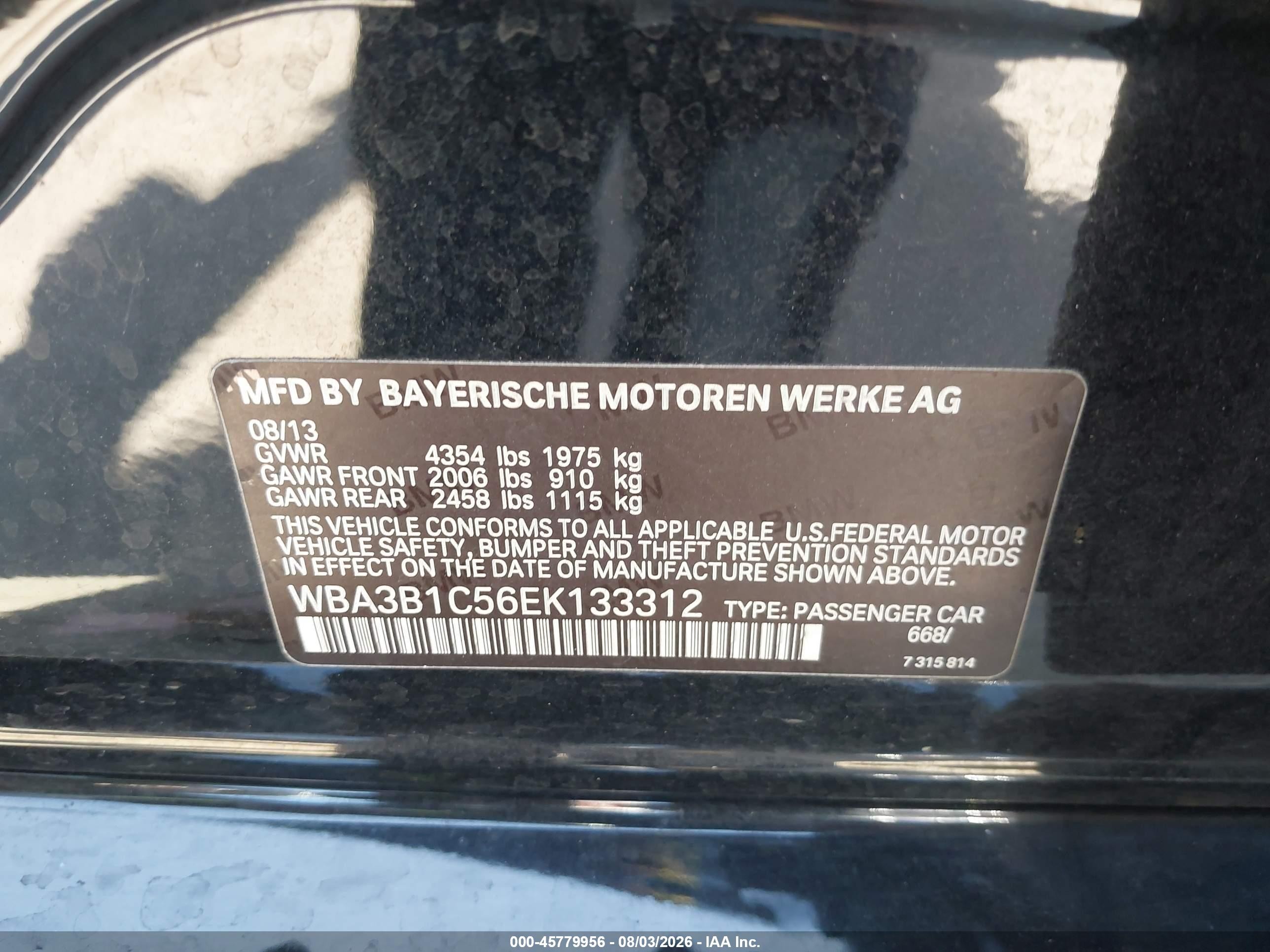 2014 Bmw 320i   Black vin: WBA3B1C56EK133312