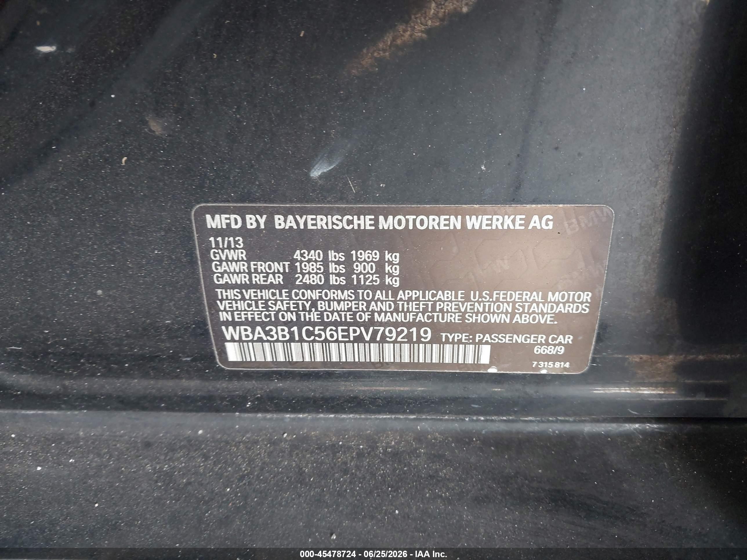 2014 Bmw 320i   Black vin: WBA3B1C56EPV79219