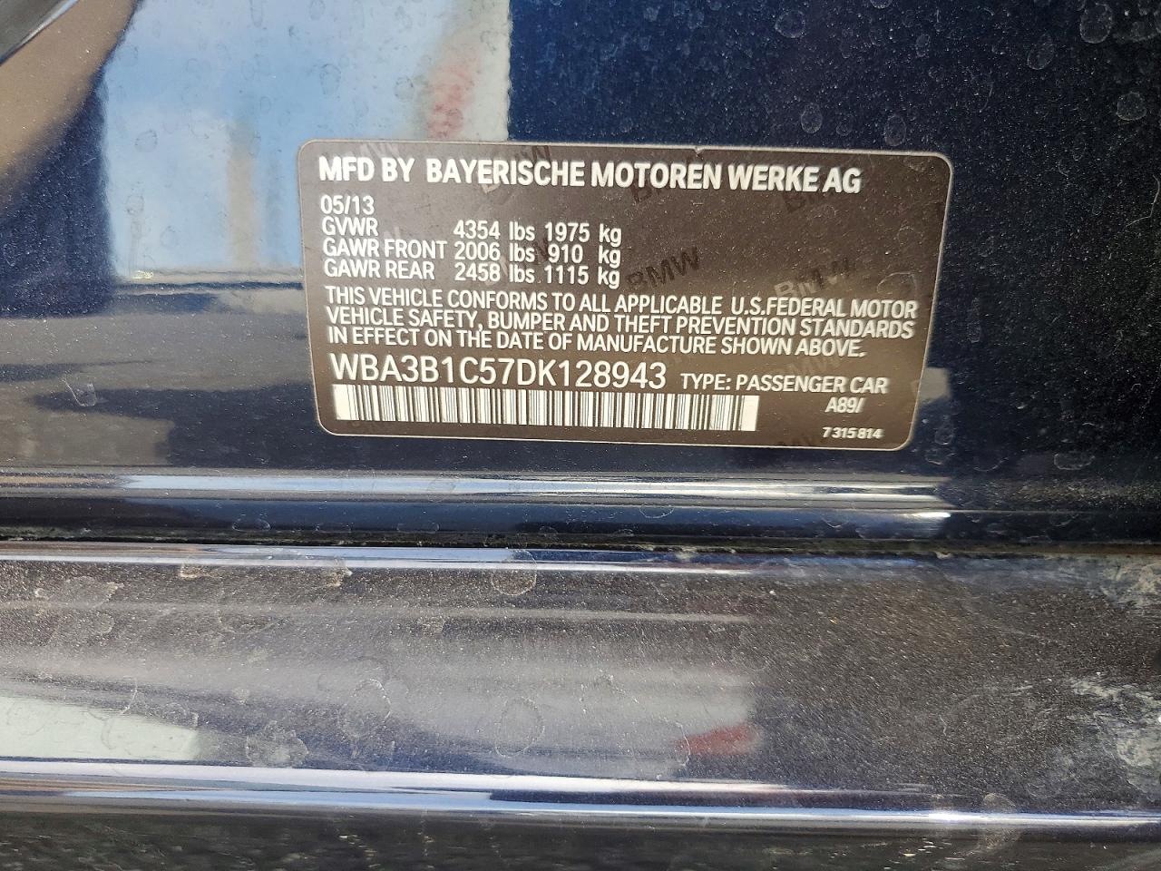 2013 Bmw 320 I Blue vin: WBA3B1C57DK128943