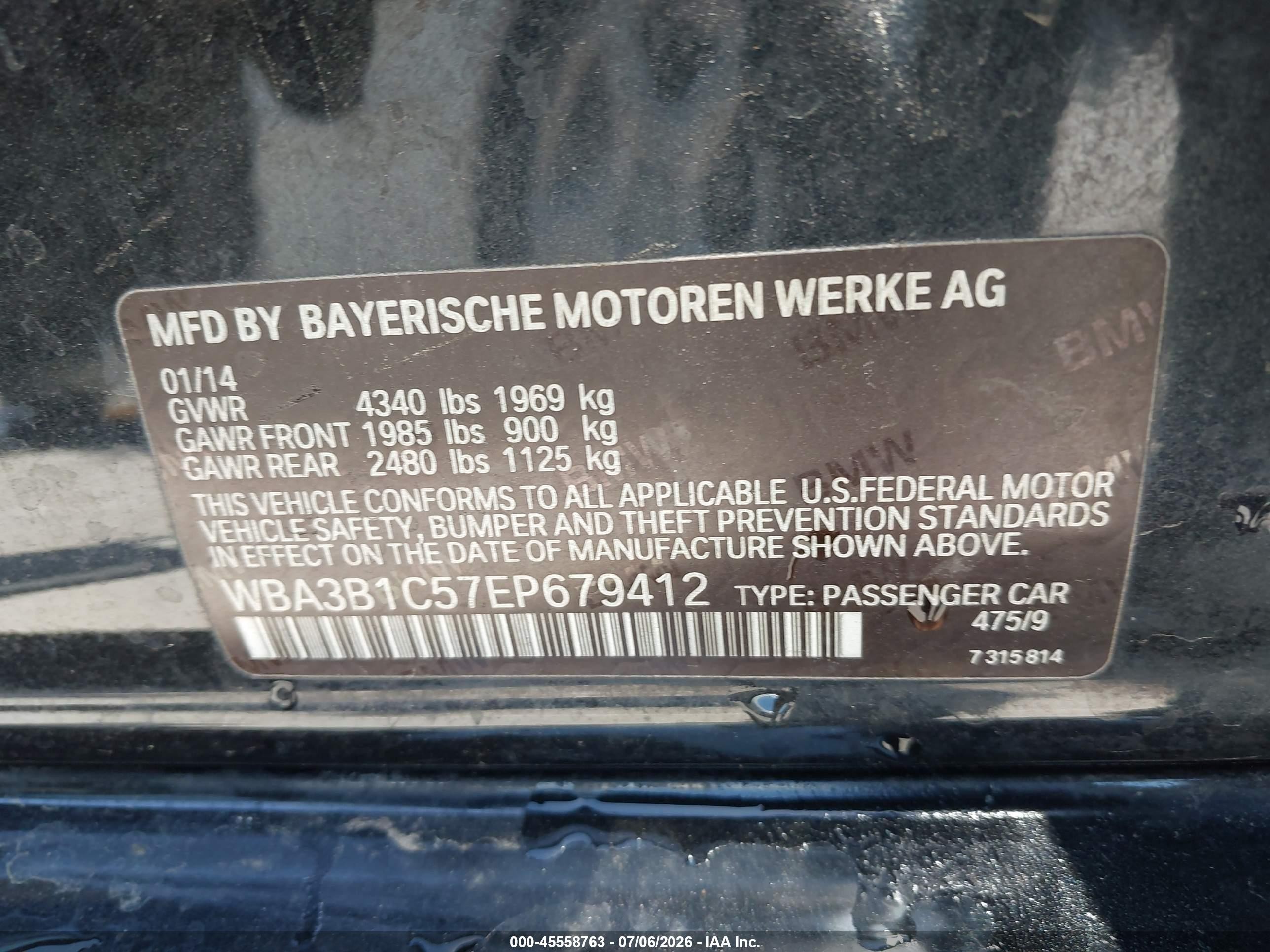 2014 Bmw 320i   Черный vin: WBA3B1C57EP679412