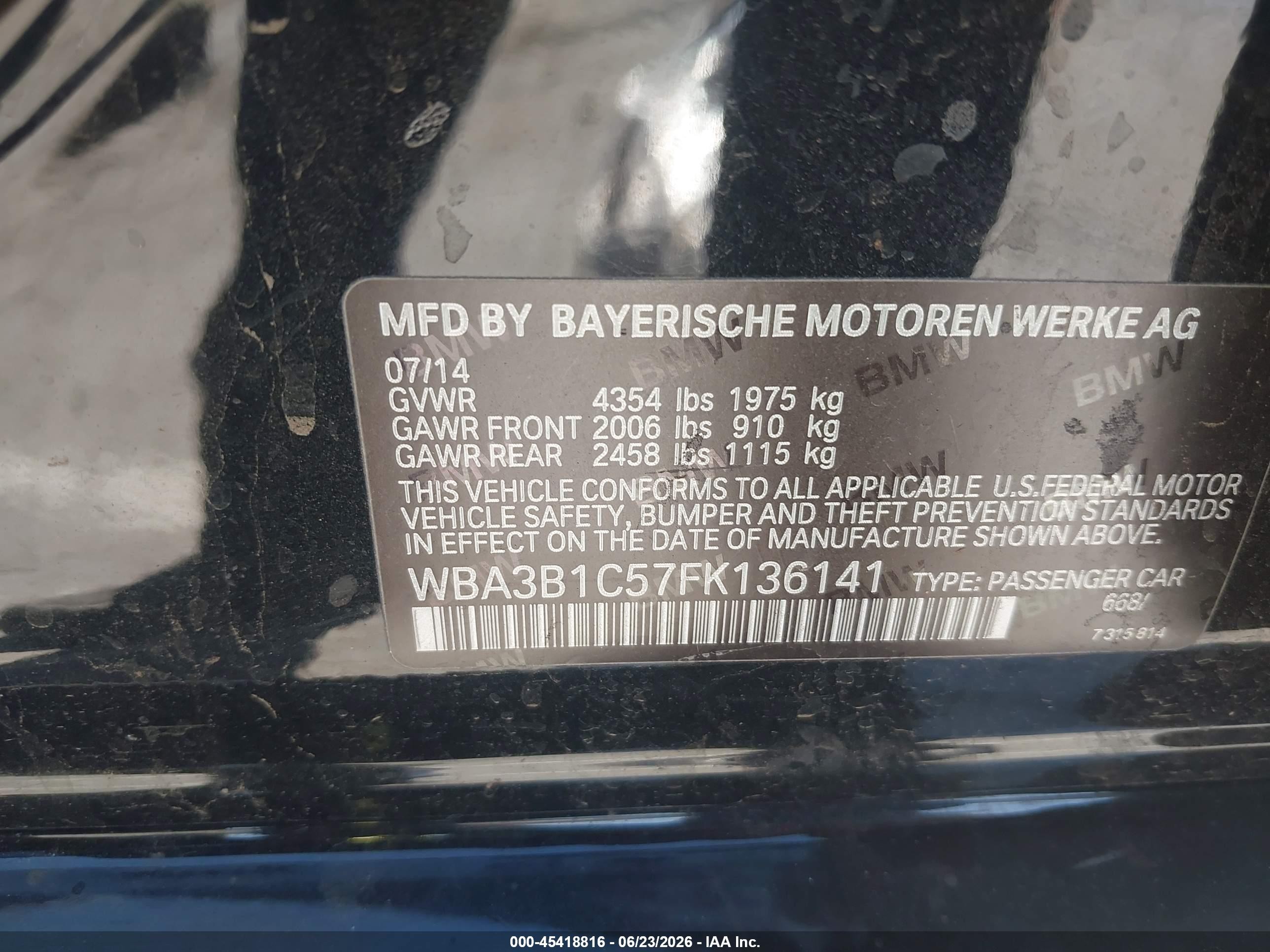 2015 Bmw 320i   Black vin: WBA3B1C57FK136141