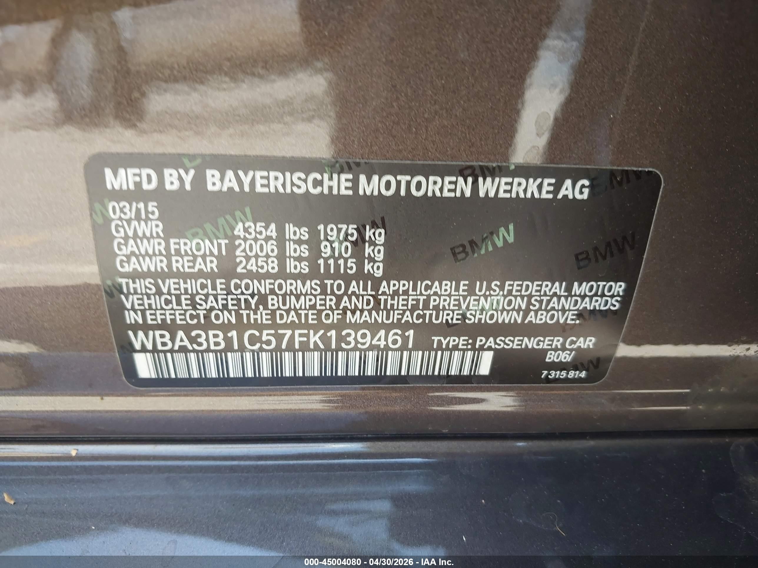 2015 Bmw 320 I Brown vin: WBA3B1C57FK139461